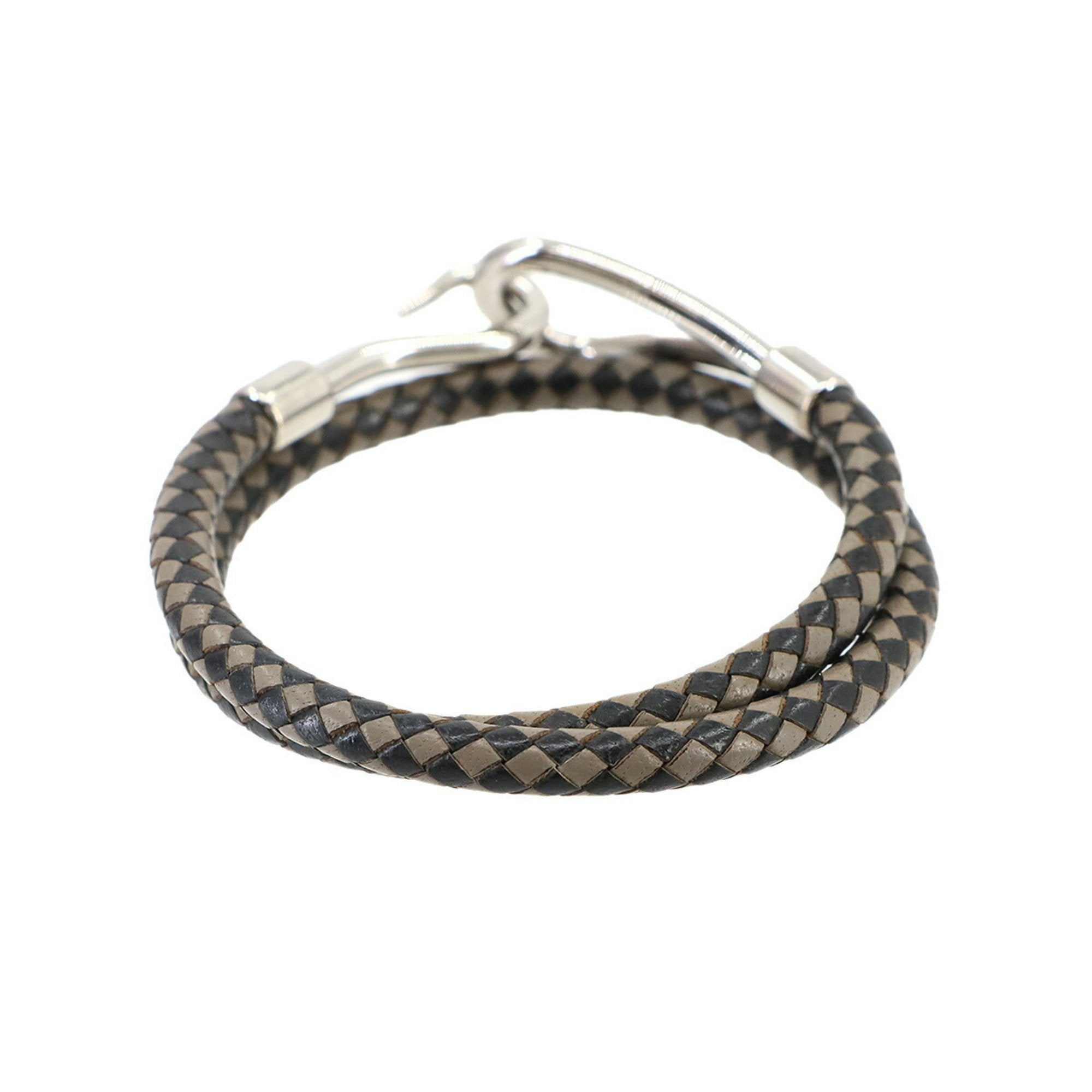 Charm Bracelet Leather Black Gray Silver Hardware