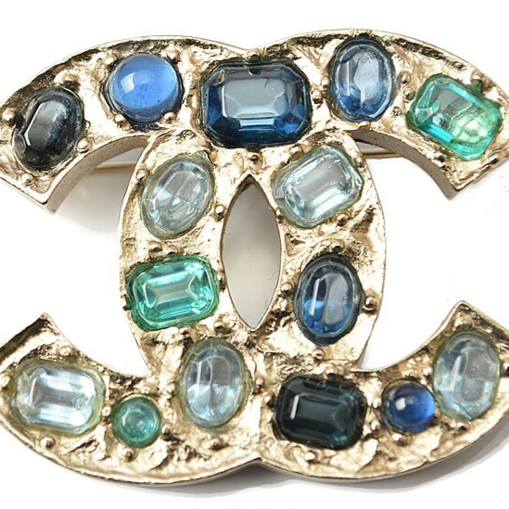 Brooch Metal Blue and Rhinestone