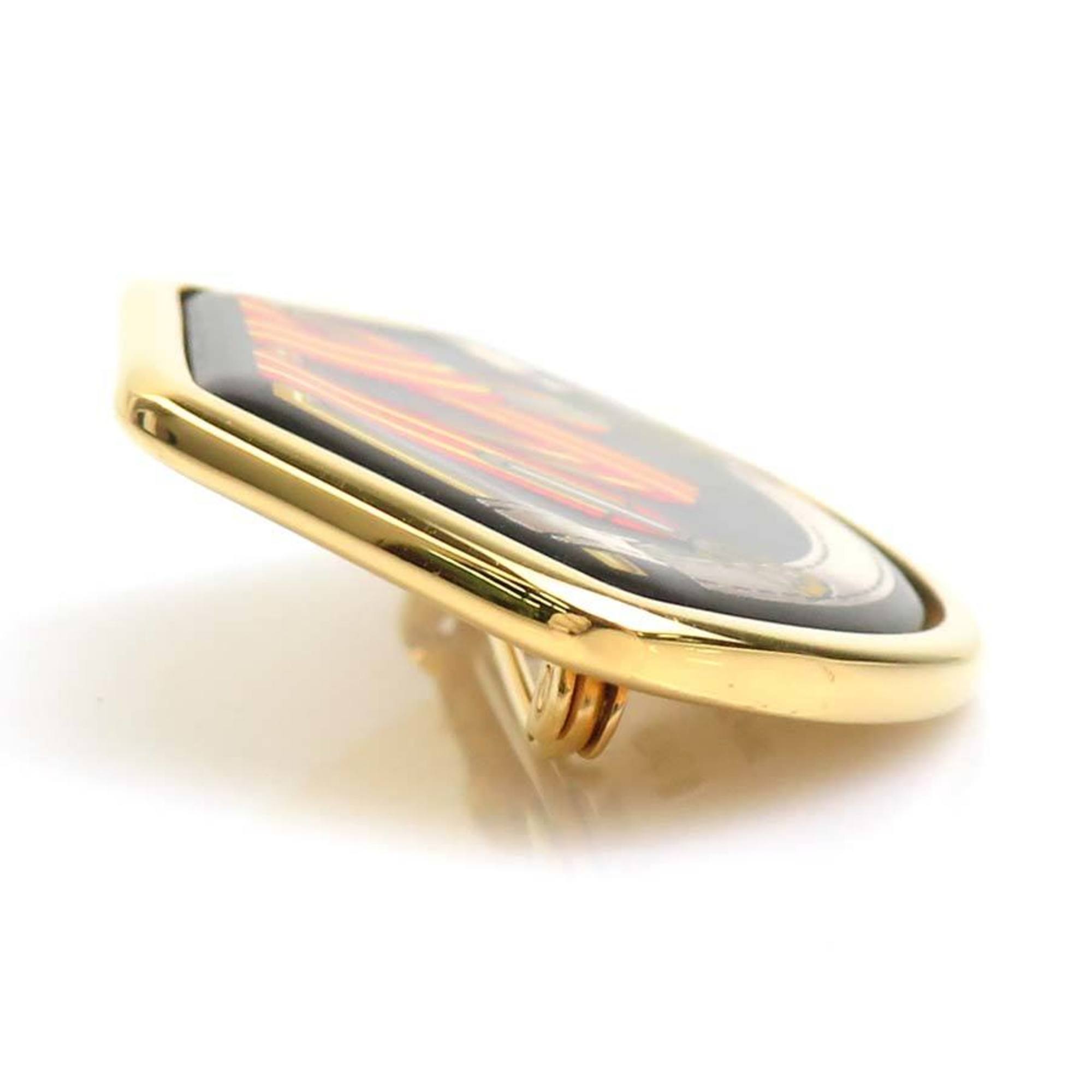 Brooch Enamel and Metal Black and Gold and Multi-Color