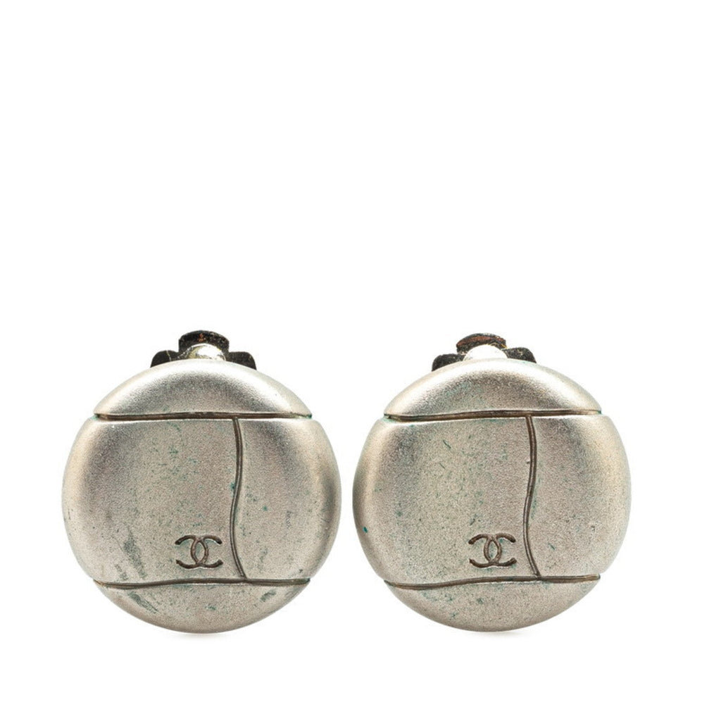 CC Logo Clip-On Earrings Silver-Tone Metal Silver-Tone Metal