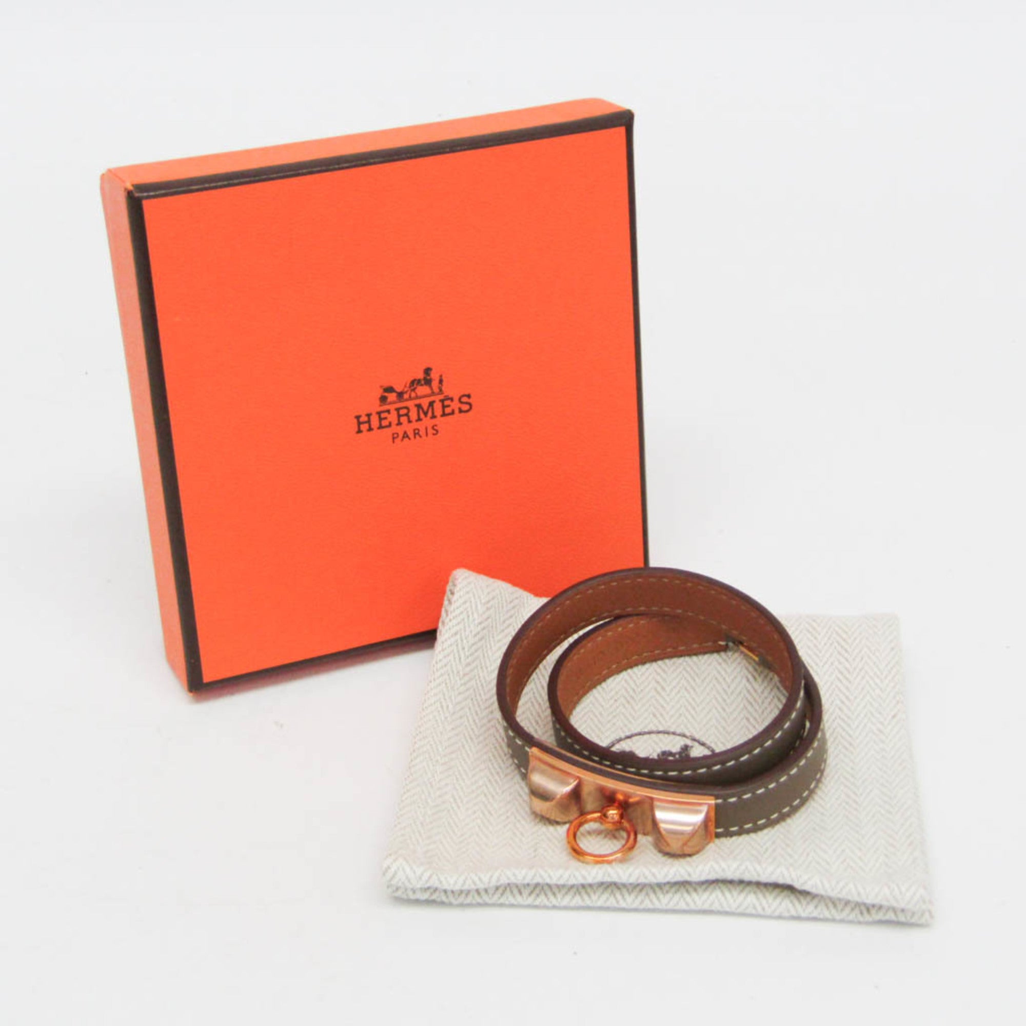 Rivale Double Tour Bracelet Leather and Metal Gray and Pink Gold