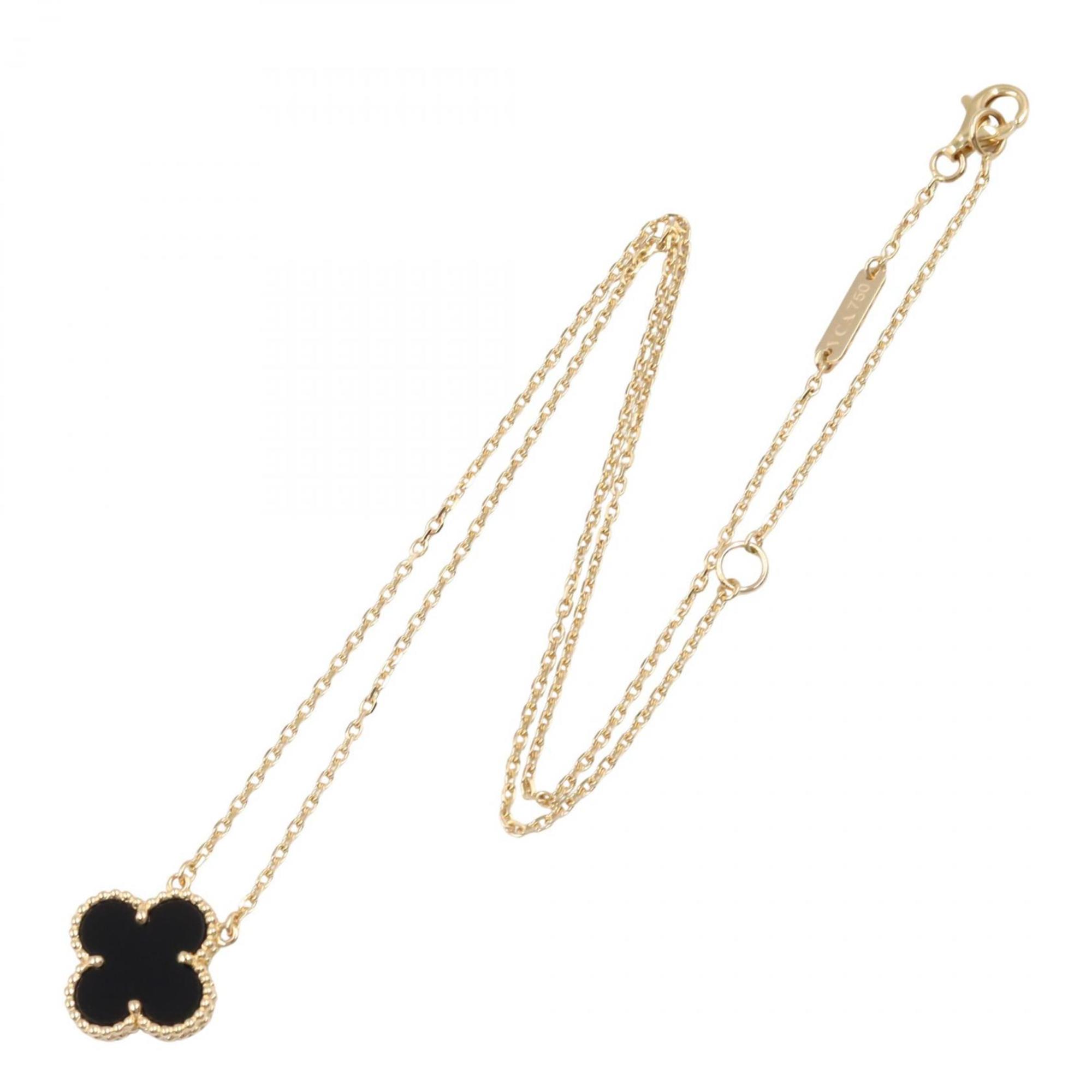 Vintage Alhambra Pendant Necklace 18K Yellow Gold and Onyx