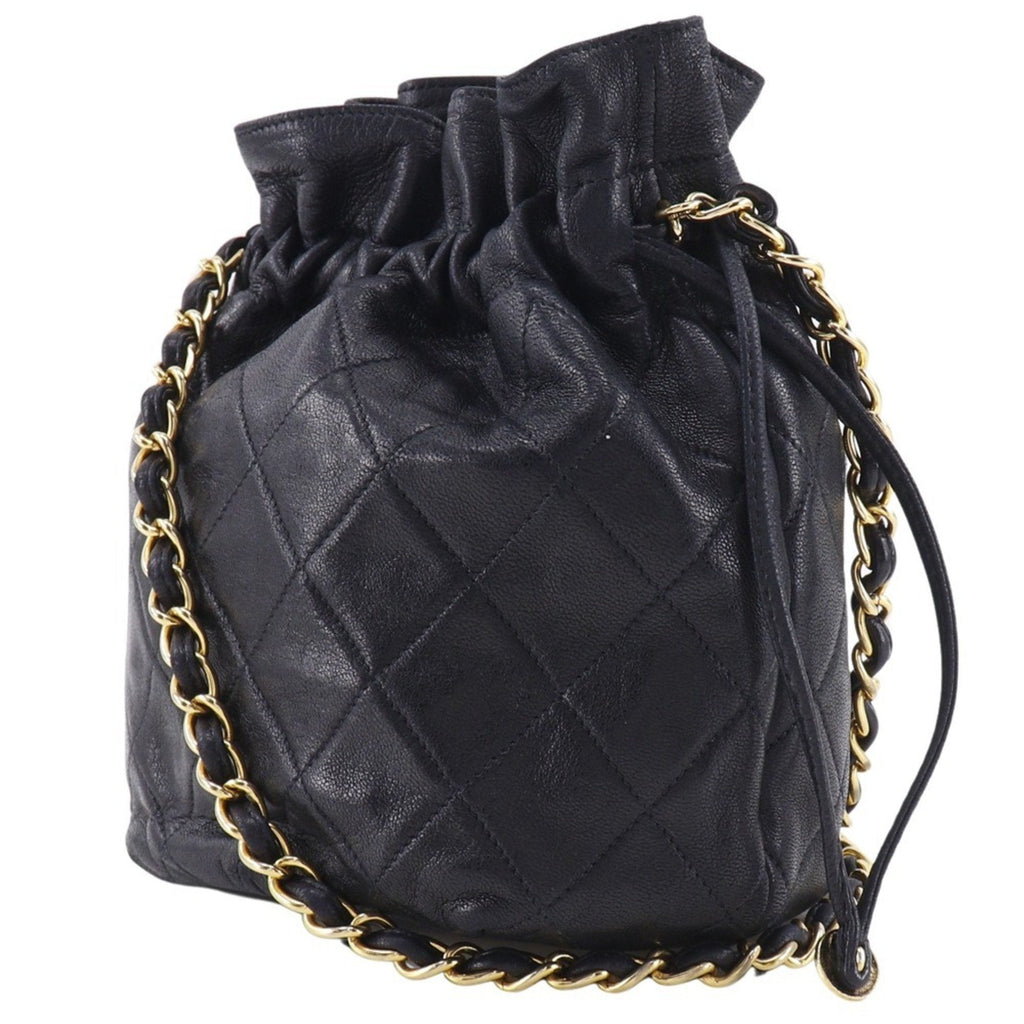Vintage Drawstring Bucket Bag Quilted Lambskin Small
