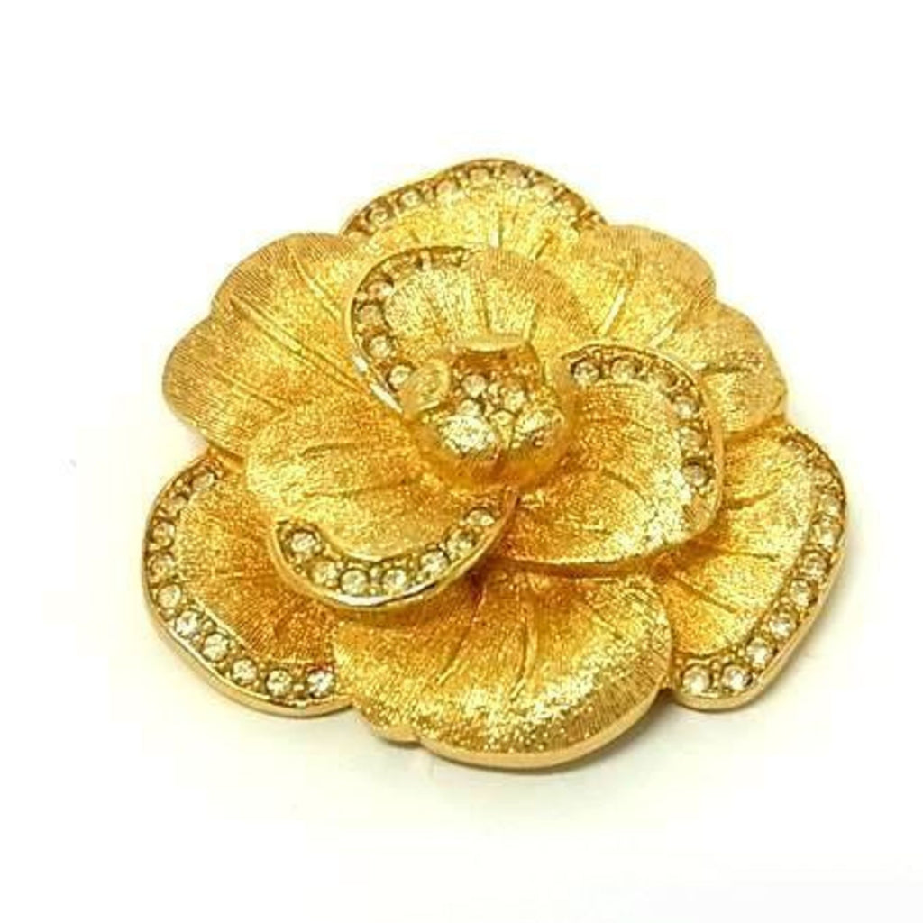 Brooch Gold Metal and Rhinestone
