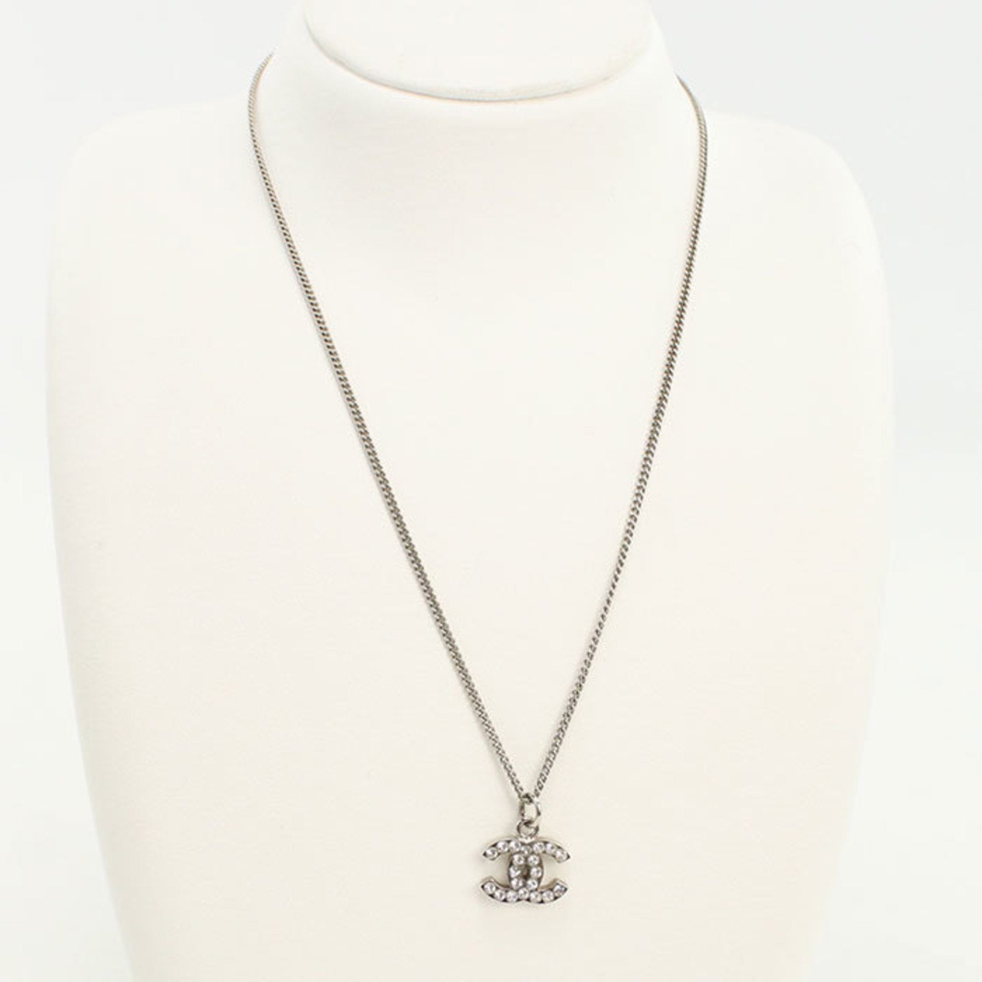 CC Logo Pendant Necklace Silver-Tone Metal