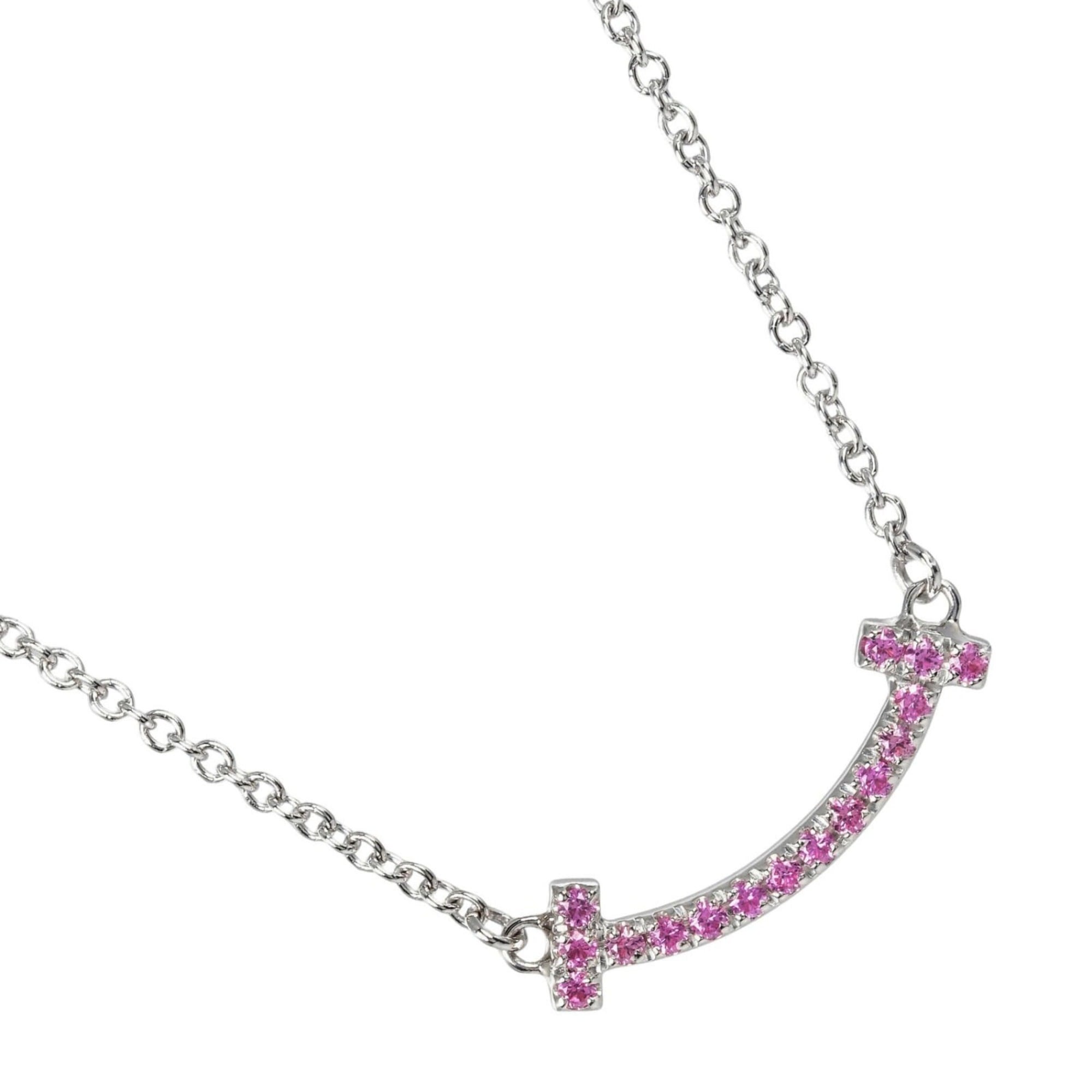 T Smile Mini Pendant Necklace 18K White Gold