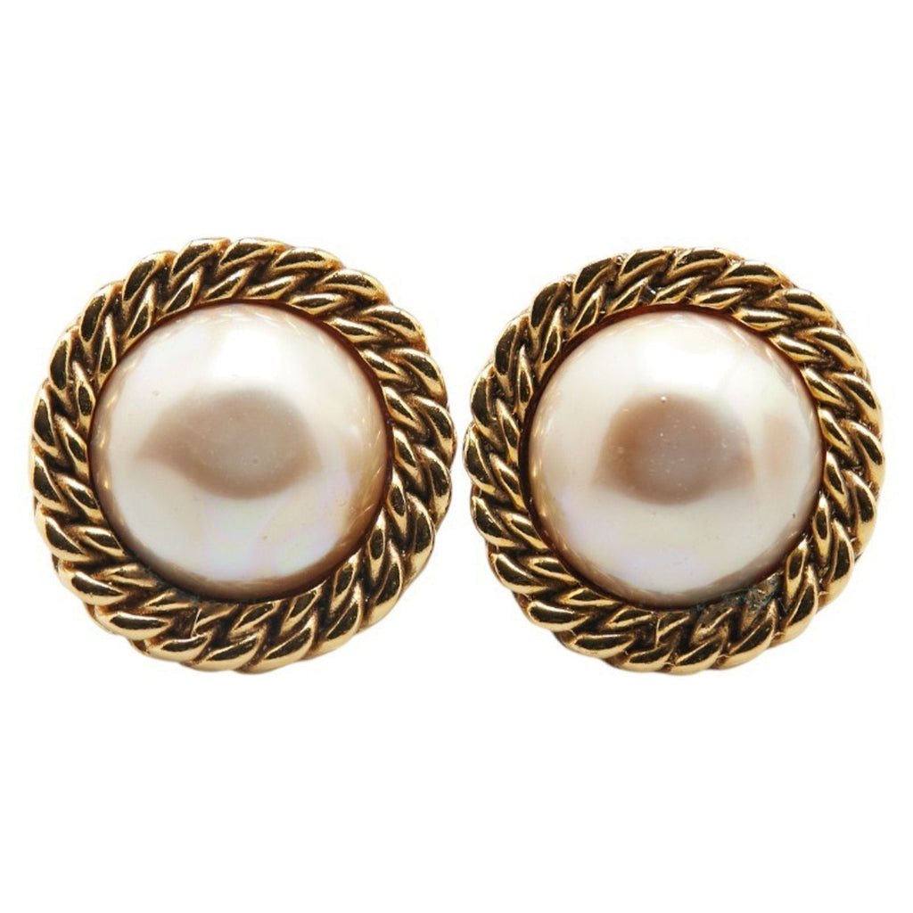 Vintage Earrings Pearl Gold-Tone Metal