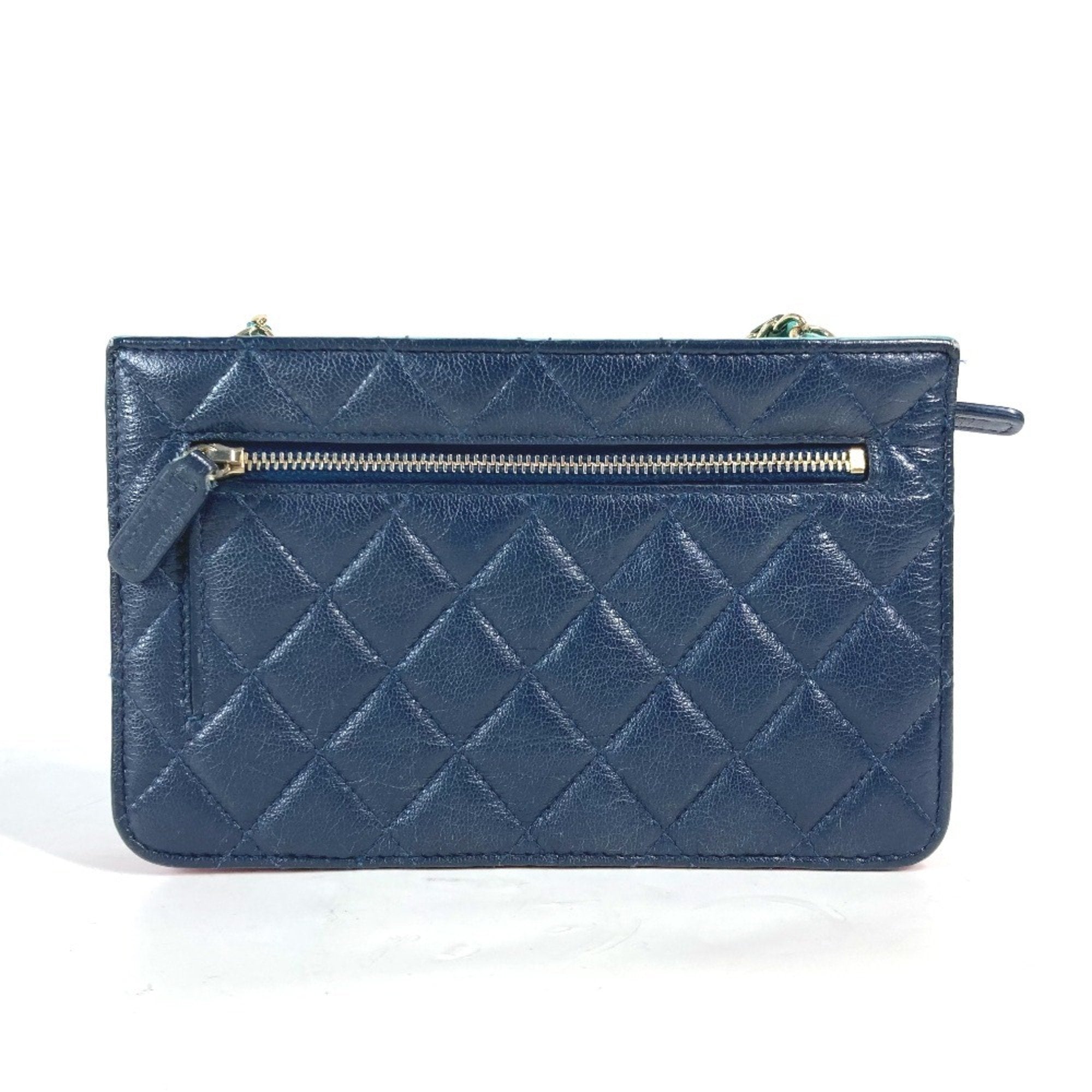Tricolor CC Multi-Pocket Wallet on Chain Quilted Goatskin