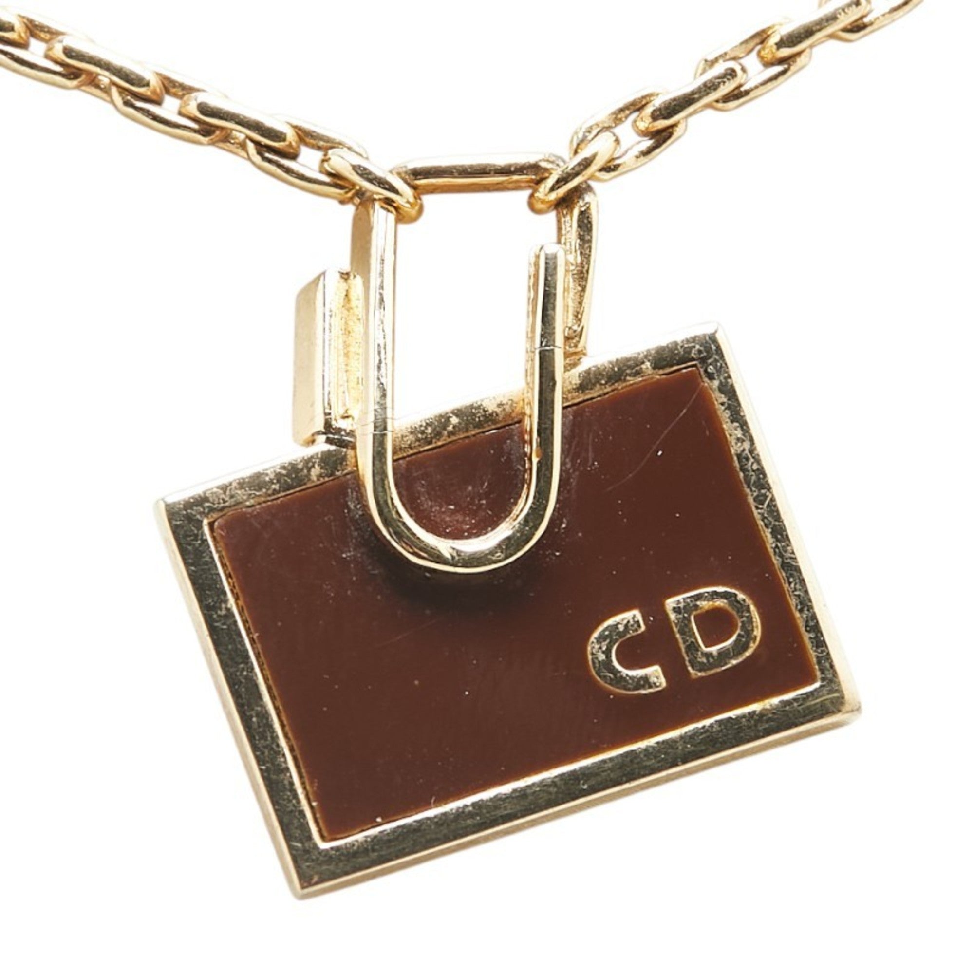 Plate Pendant Necklace Gold and Brown