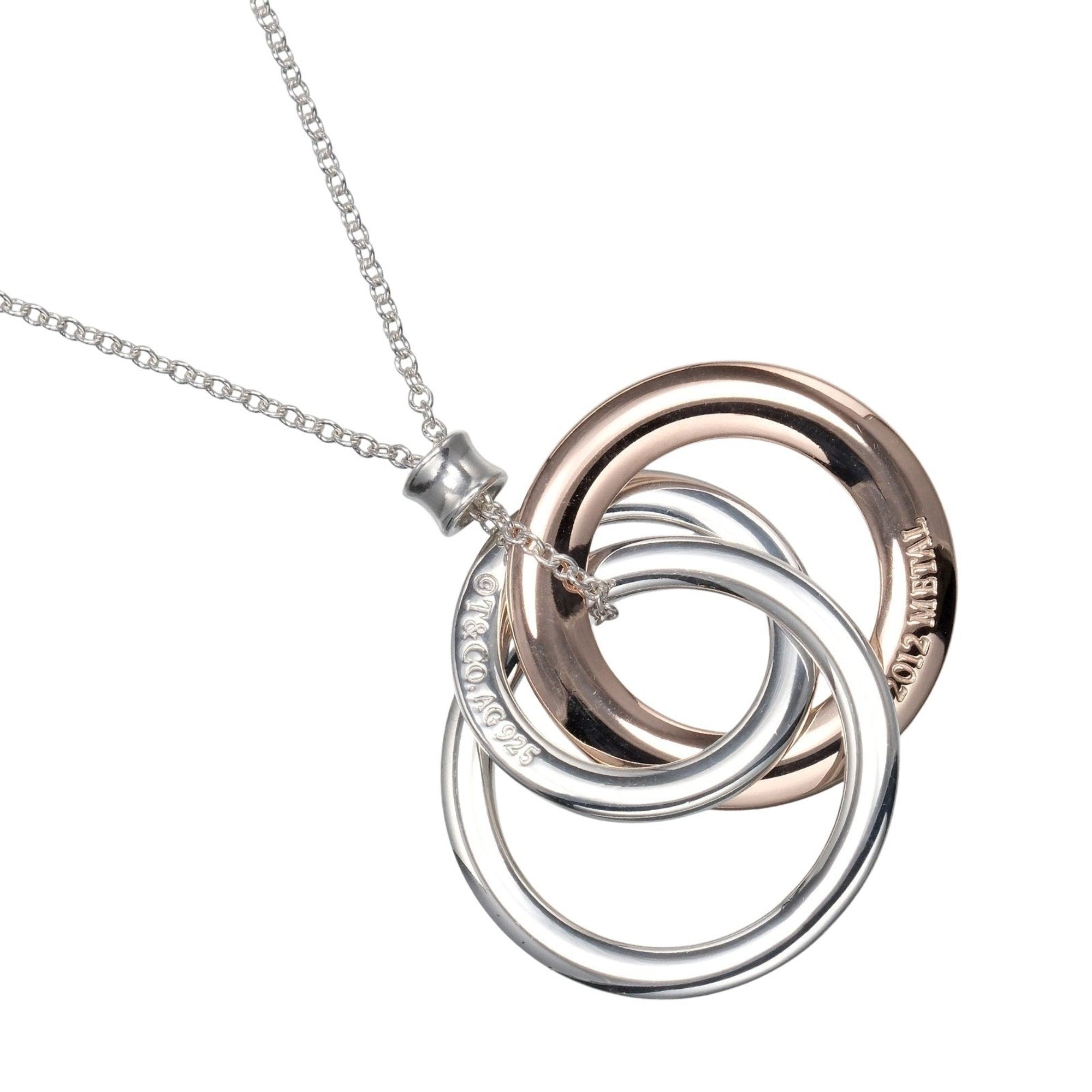 Interlocking Circle Pendant Necklace Metal and Sterling Silver