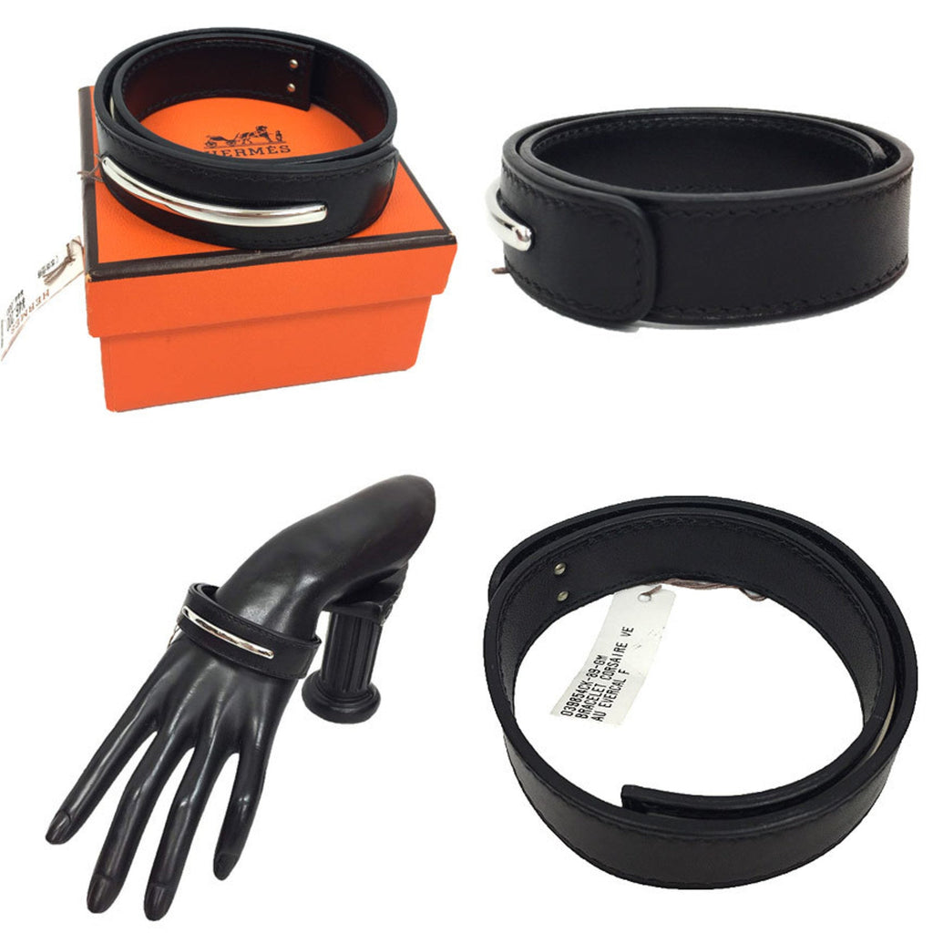 Bracelet Leather and Metal Black and Silver