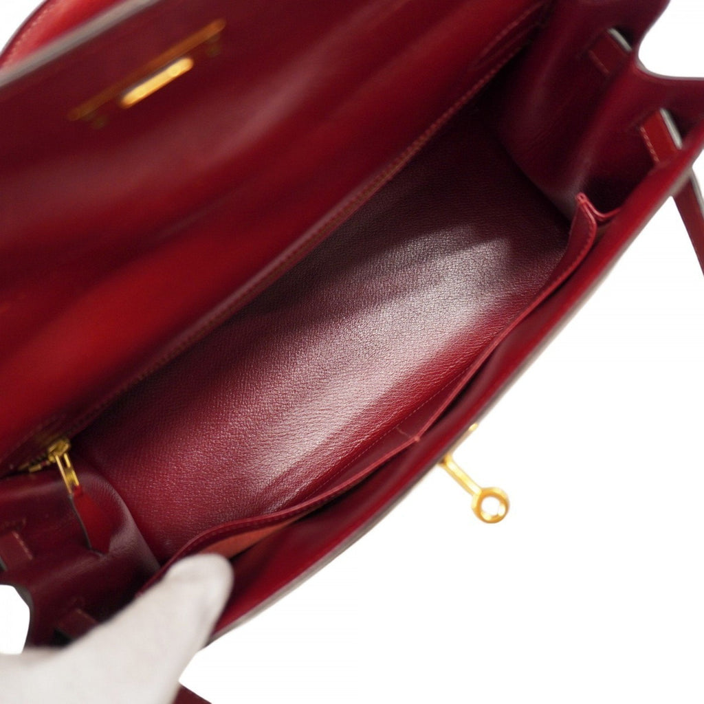 Kelly Handbag Red Box Calf with Gold Hardware 32