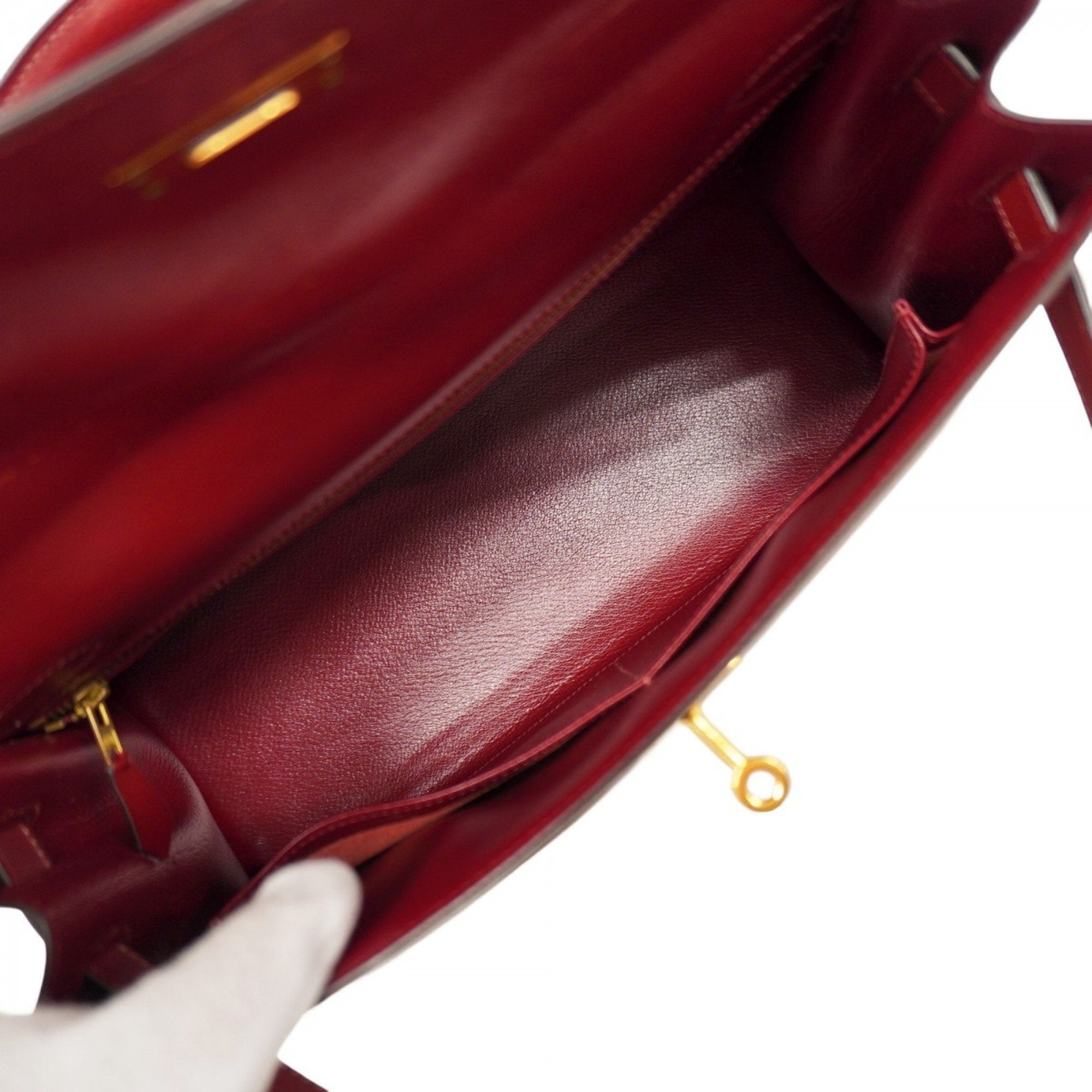 Kelly Handbag Red Box Calf with Gold Hardware 32