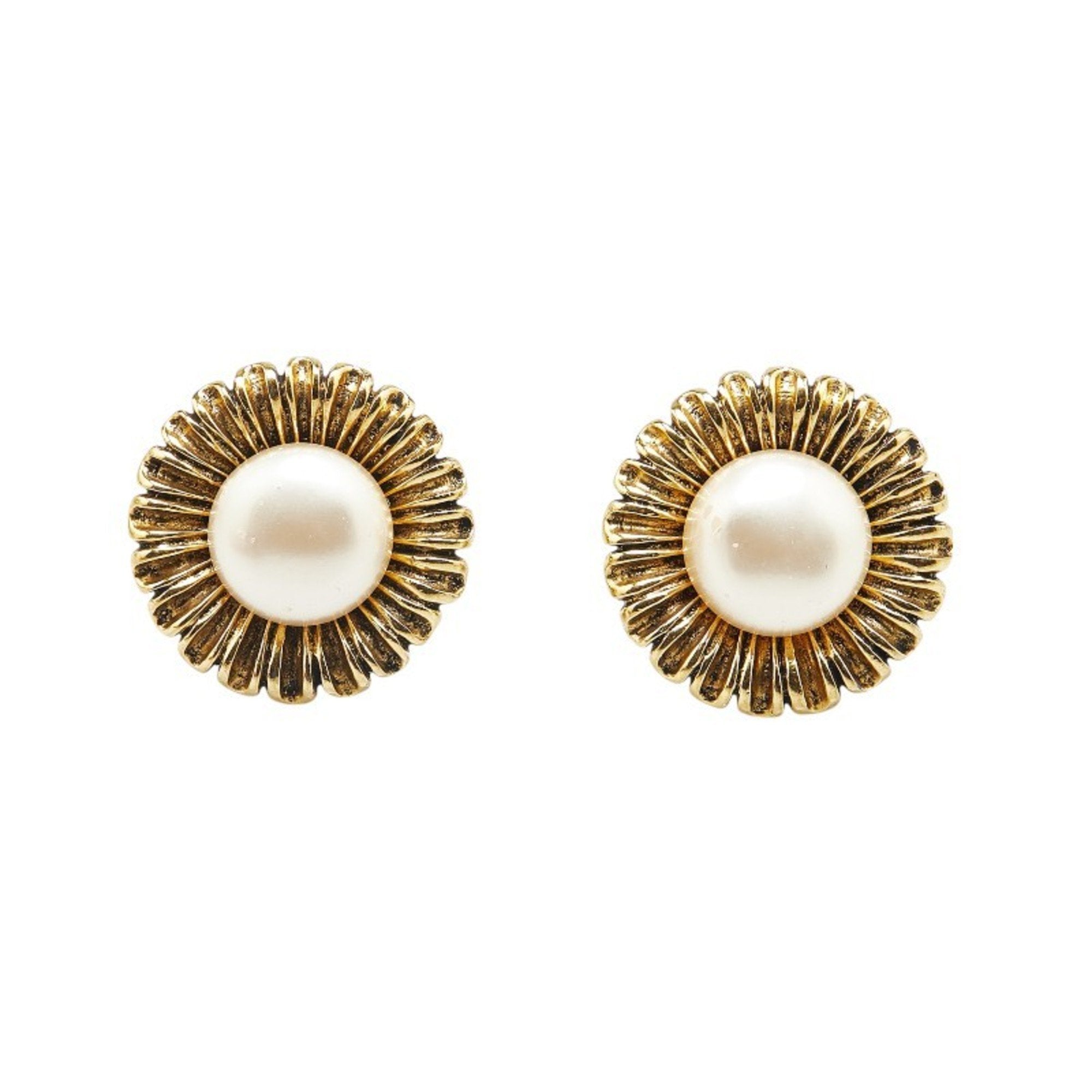 Pearl Clip-On Earrings Artificial Pearl and Gold