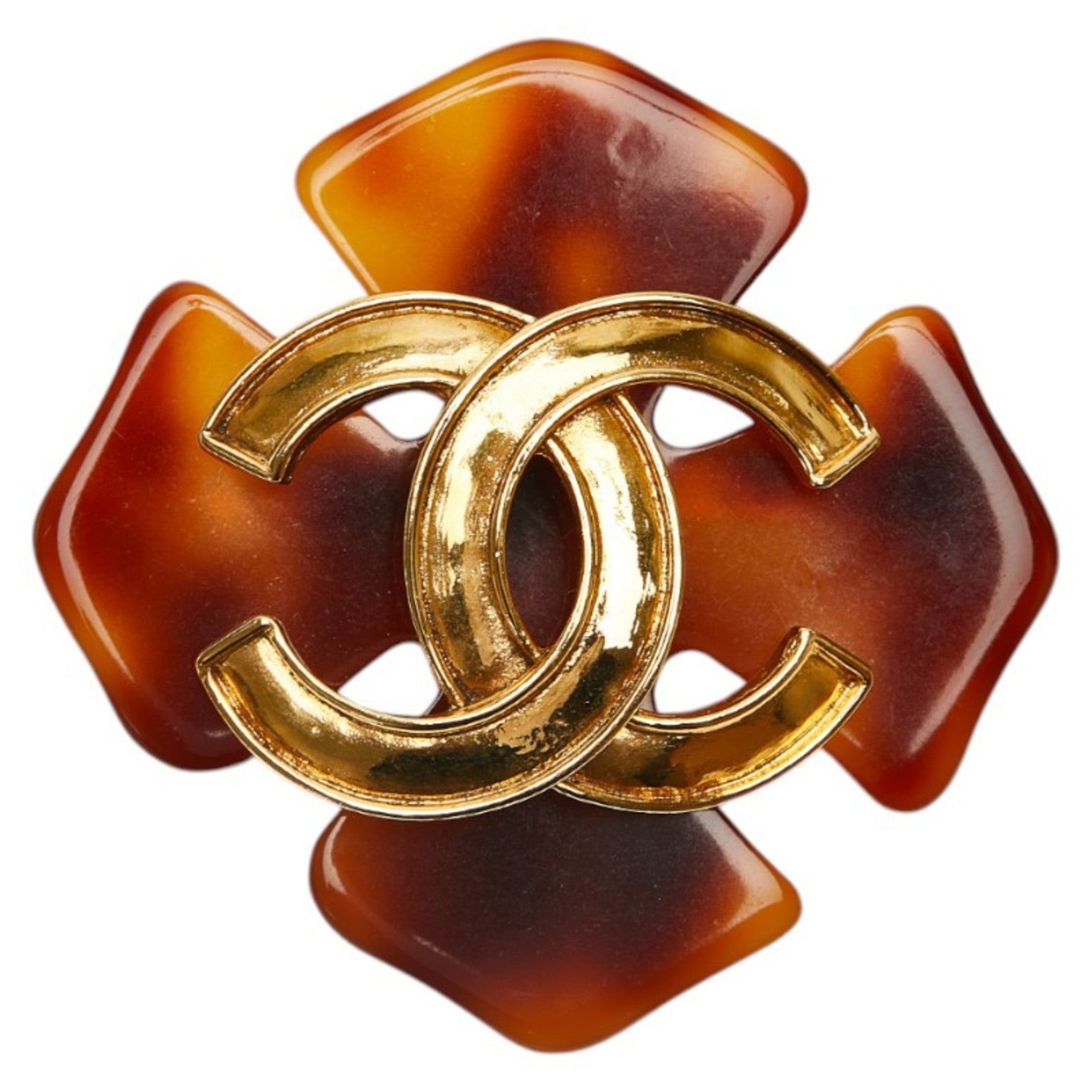 CC Logo Brooch Gold-Tone Metal