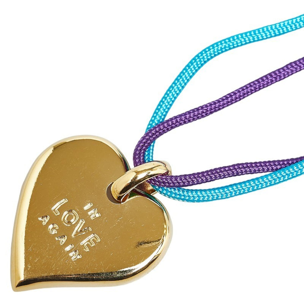 Vintage Heart Motif Pendant Necklace Canvas Black Blue Brown
