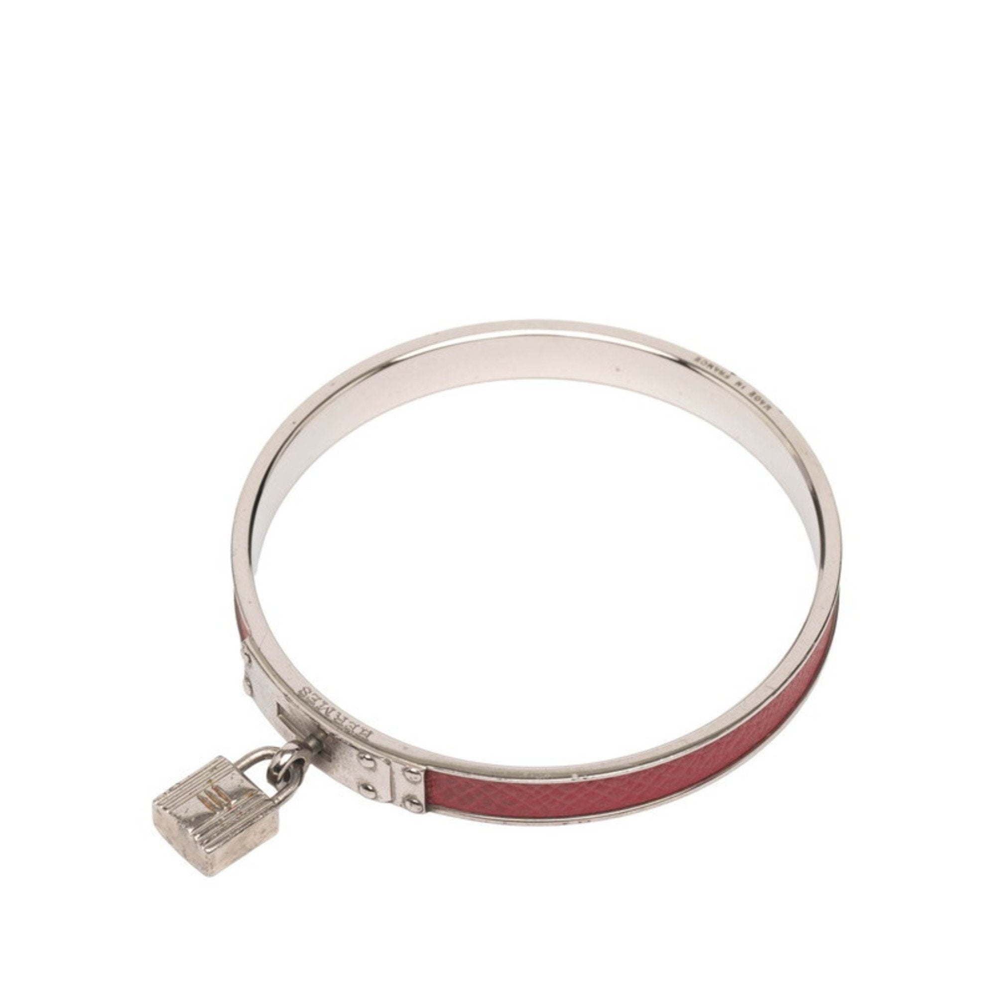 Bangle Leather and Metal Red and Silver Bracelet