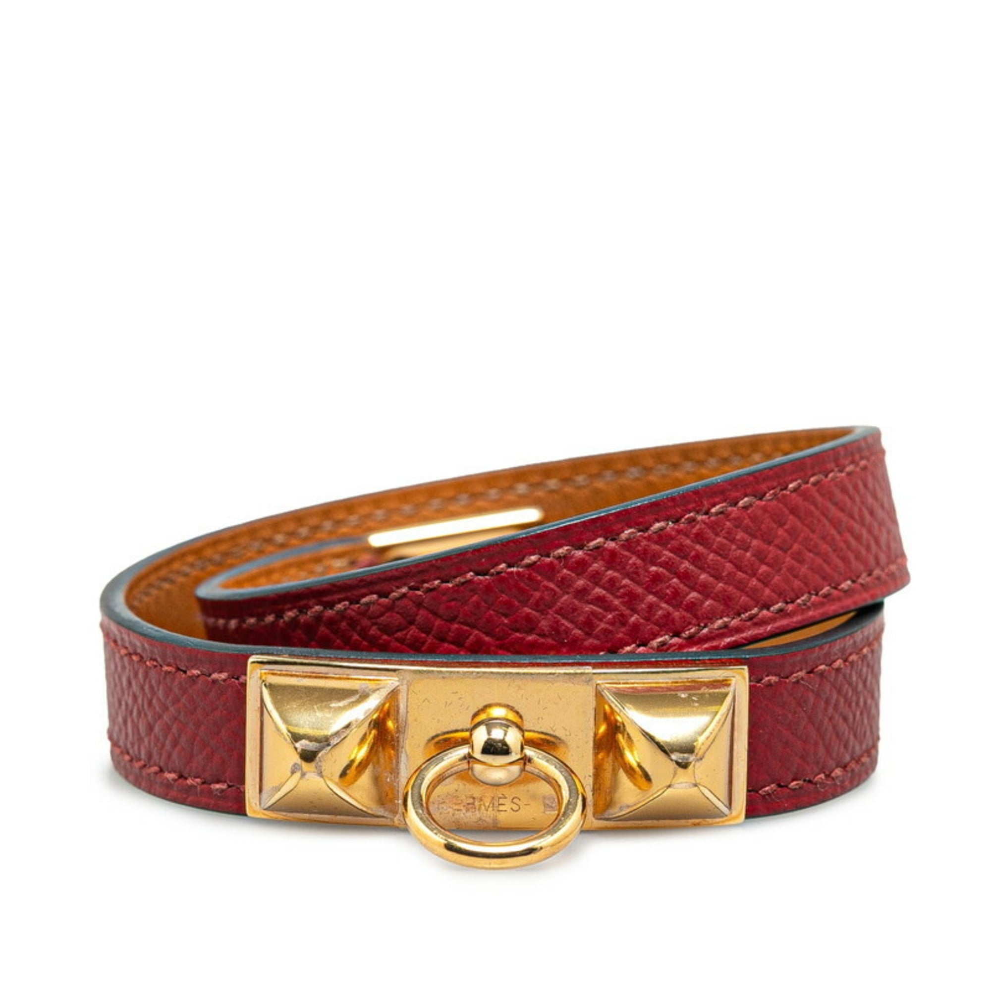 Collier de Chien Bracelet Epsom Leather Gold and Wine