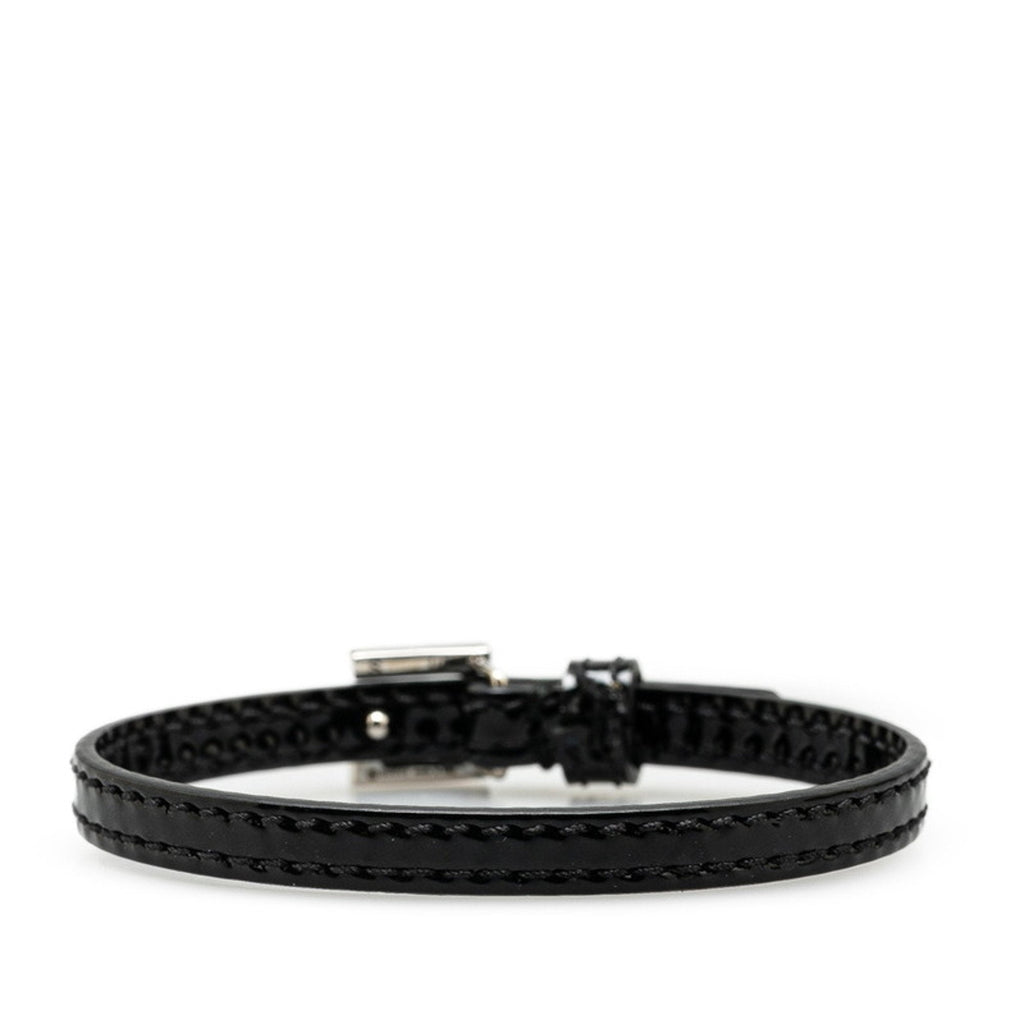 Square G Rhinestone Bracelet Black Leather