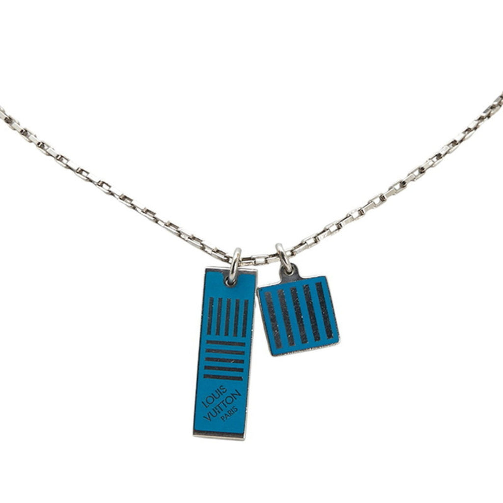 Collier Damier Colors Pendant Necklace Metal Blue Silver