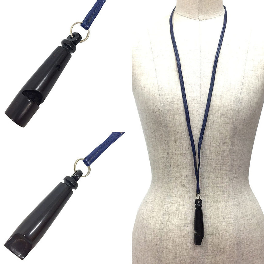 Pendant Necklace Leather and Wood Navy