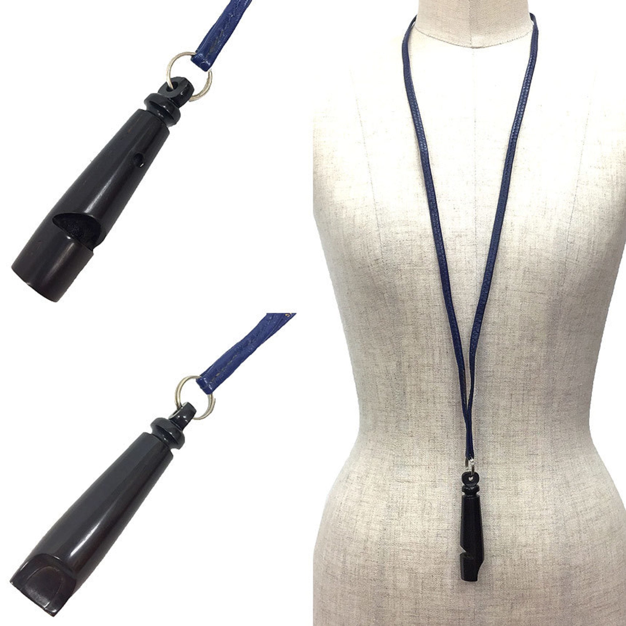 Pendant Necklace Leather and Wood Navy