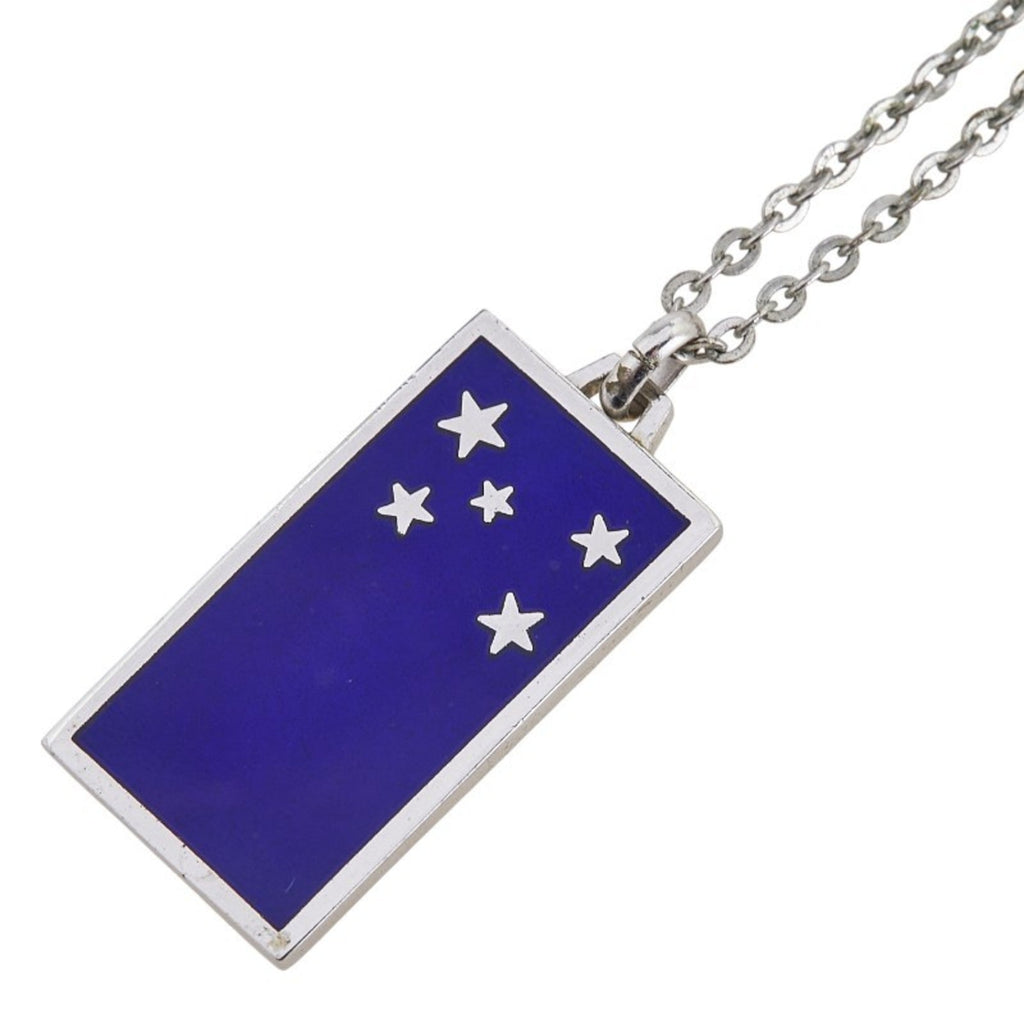 Plate Star Pendant Necklace Silver and Blue Metal