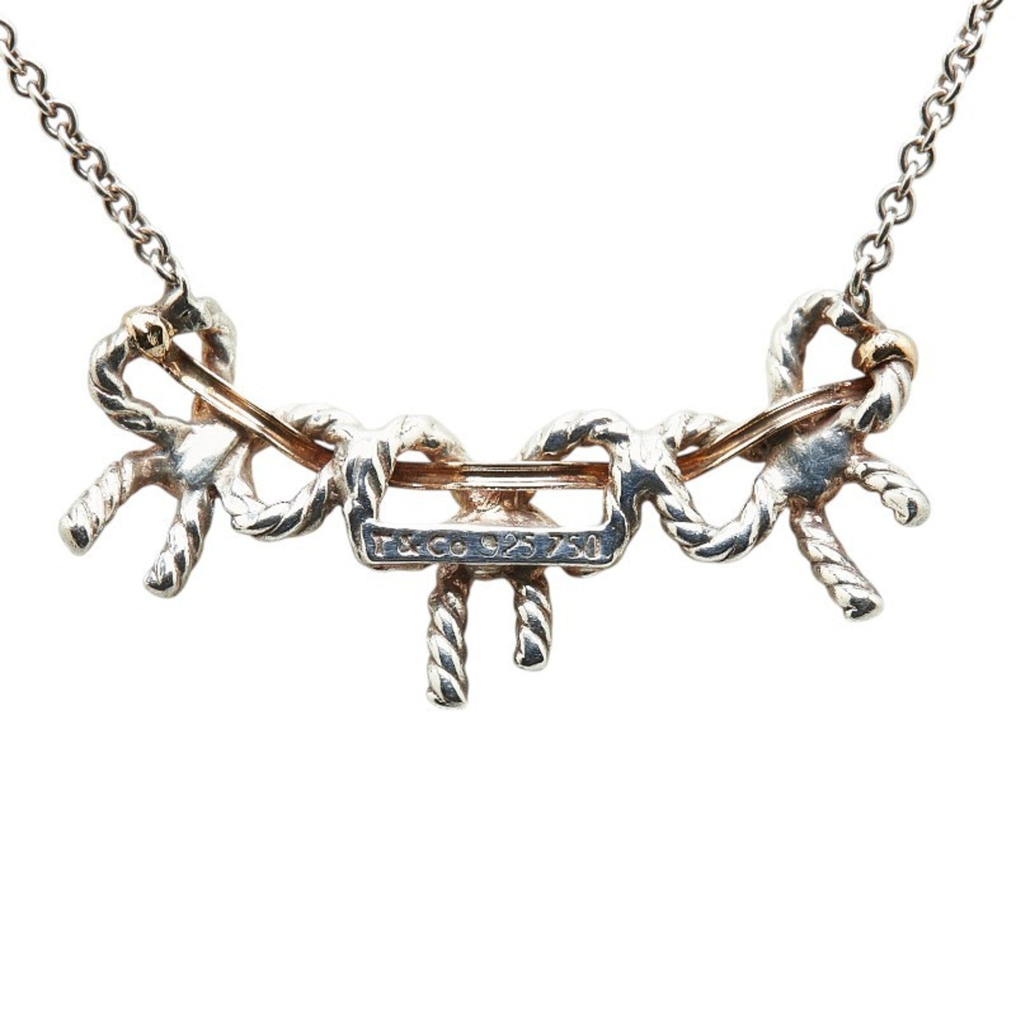 Triple Ribbon Pendant Necklace Sterling Silver and 18K Yellow Gold