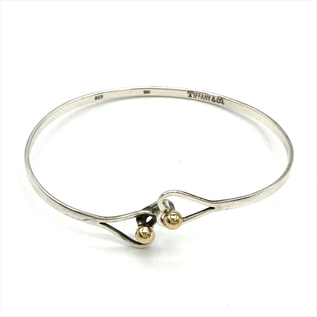 Double Heart Hook Bangle Sterling Silver and 18K Yellow Gold Bracelet
