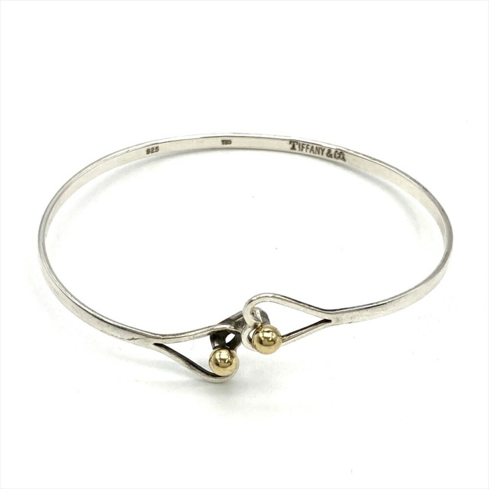 Double Heart Hook Bangle Sterling Silver and 18K Yellow Gold Bracelet