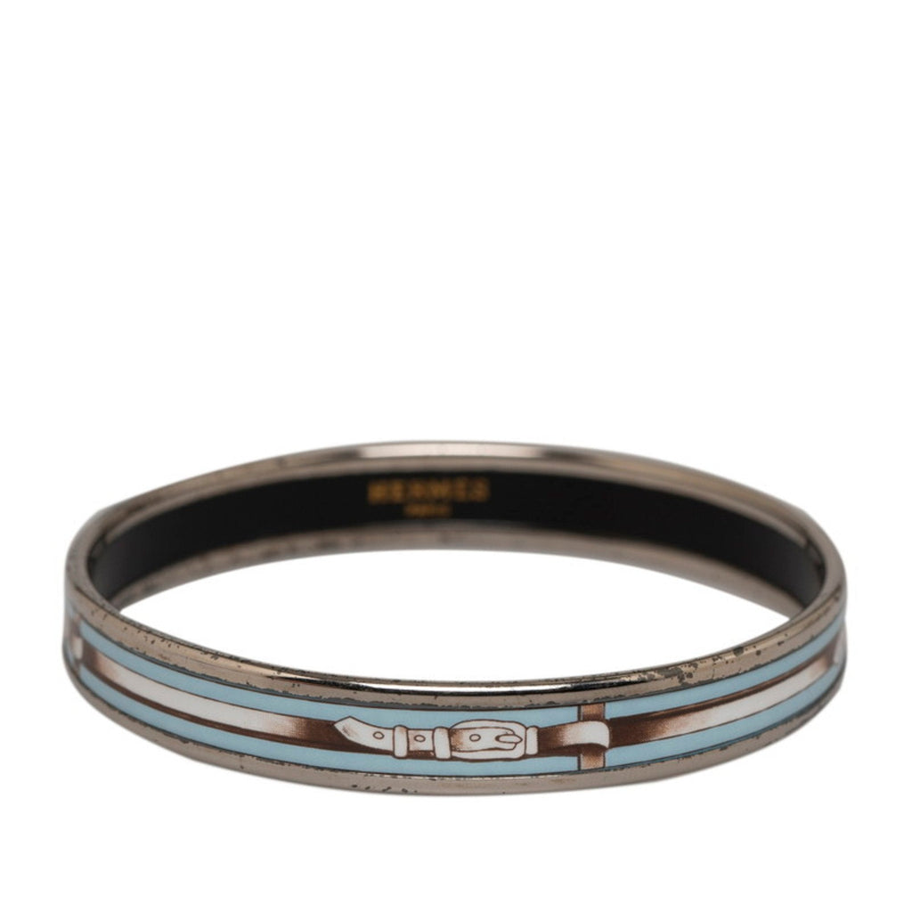Enamel Cloisonne Bangle Metal Light Blue and Silver Bracelet