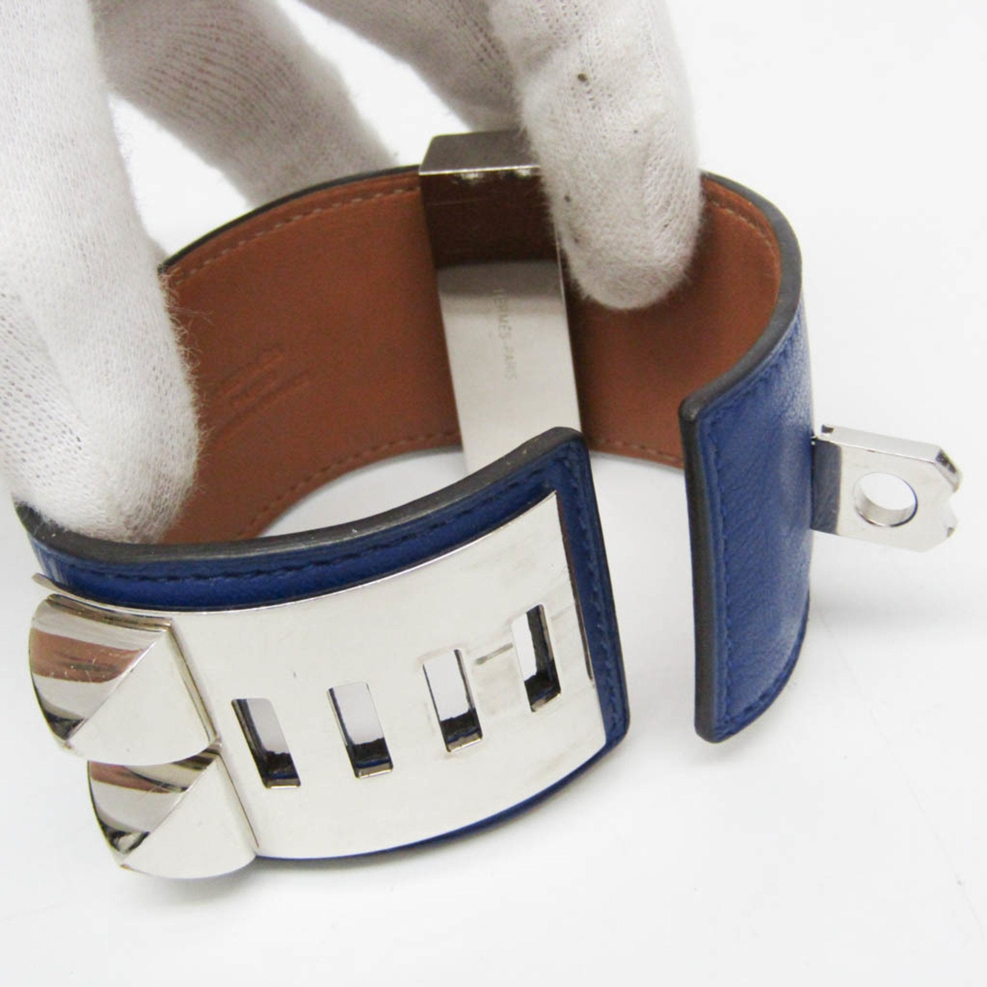 Collier de Chien Bracelet Leather and Metal Bleu Saphir Silver