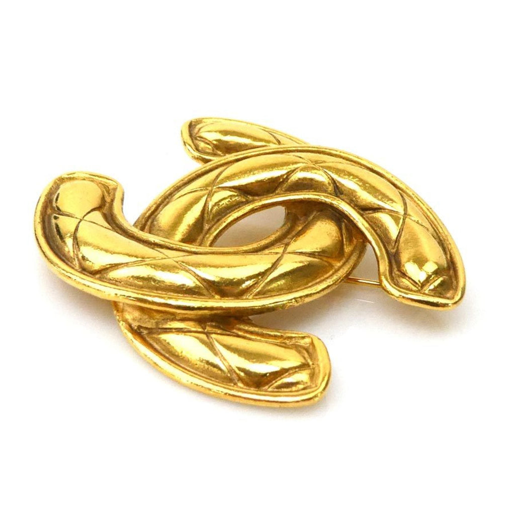 CC Logo Brooch Gold-Tone Metal