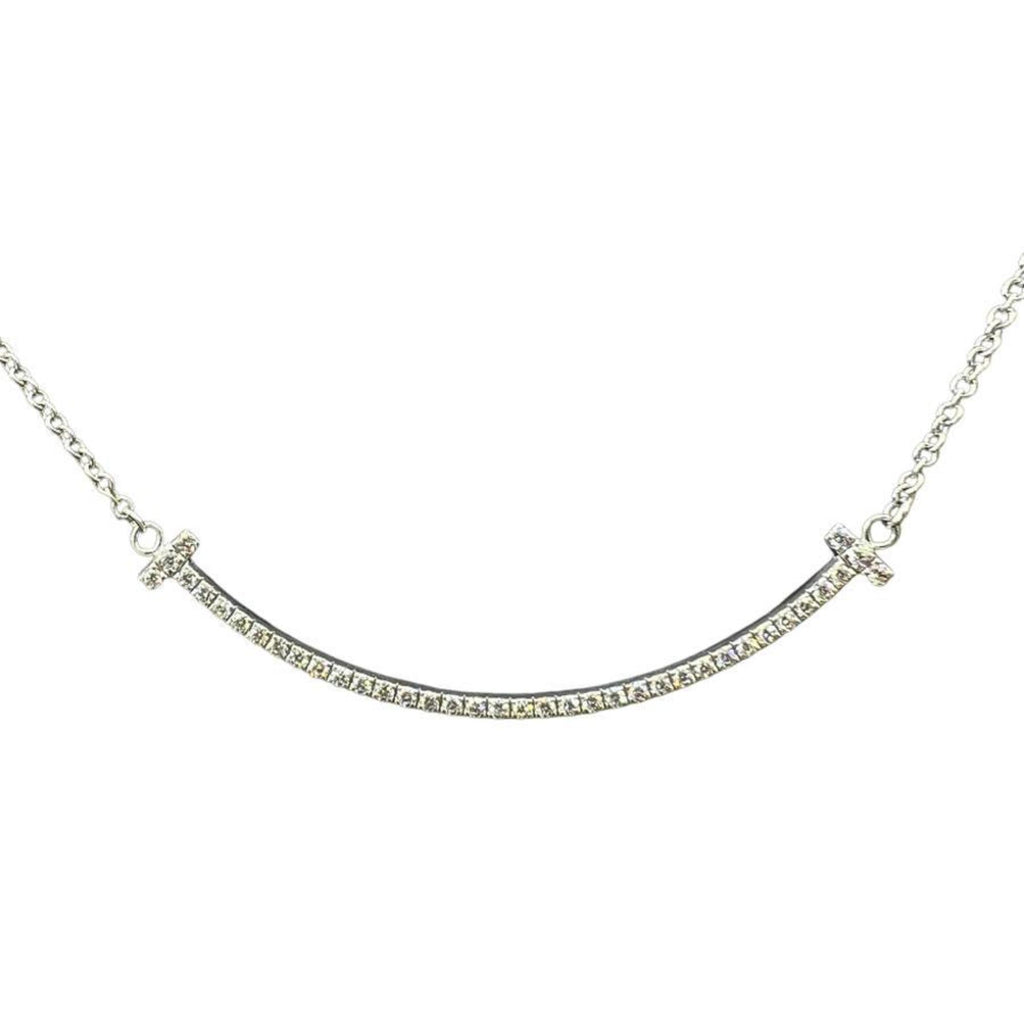 T Smile Pendant Necklace 18K White Gold with Diamonds