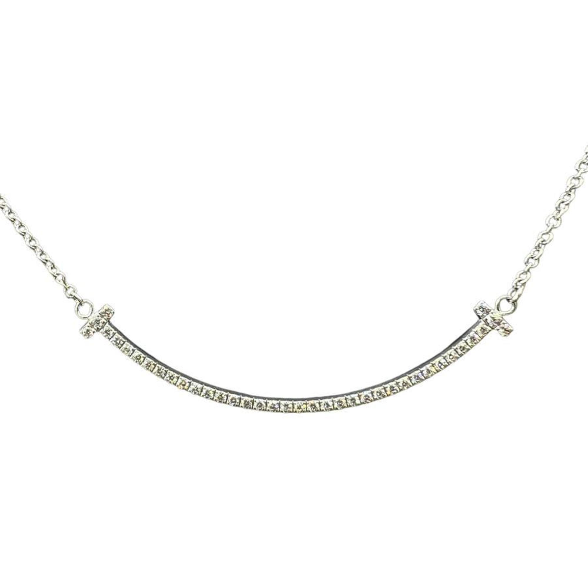 T Smile Pendant Necklace 18K White Gold with Diamonds
