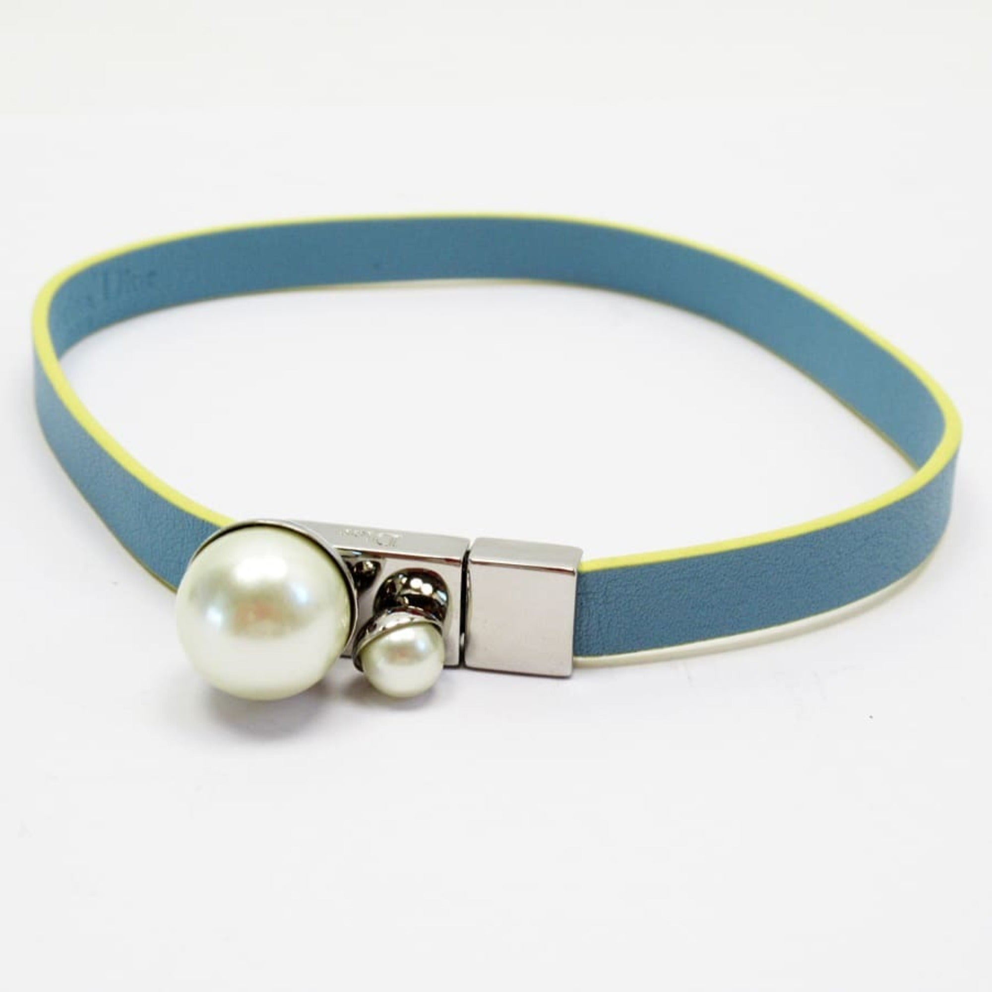 Necklace Leather and Metal with Pearl Small