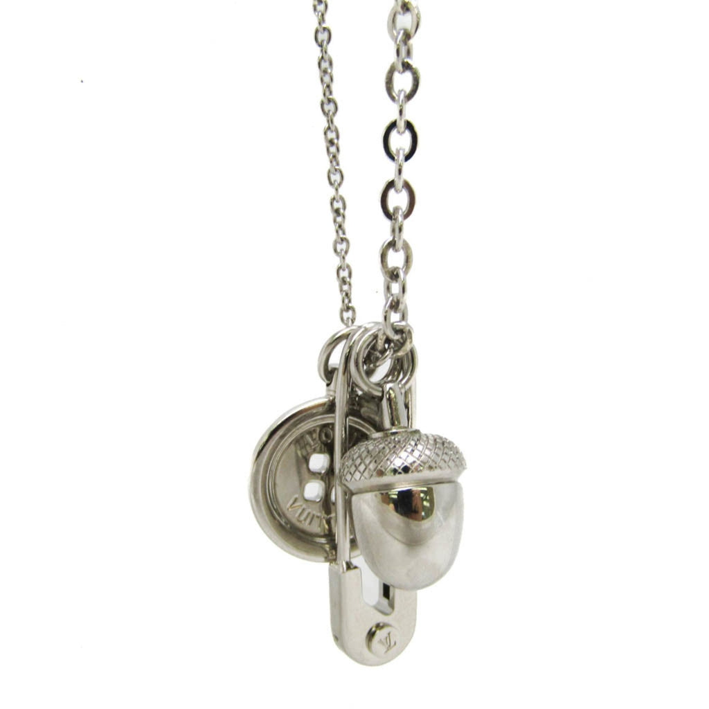 Acorn Safety Pin Button Charm Pendant Necklace Metal Silver