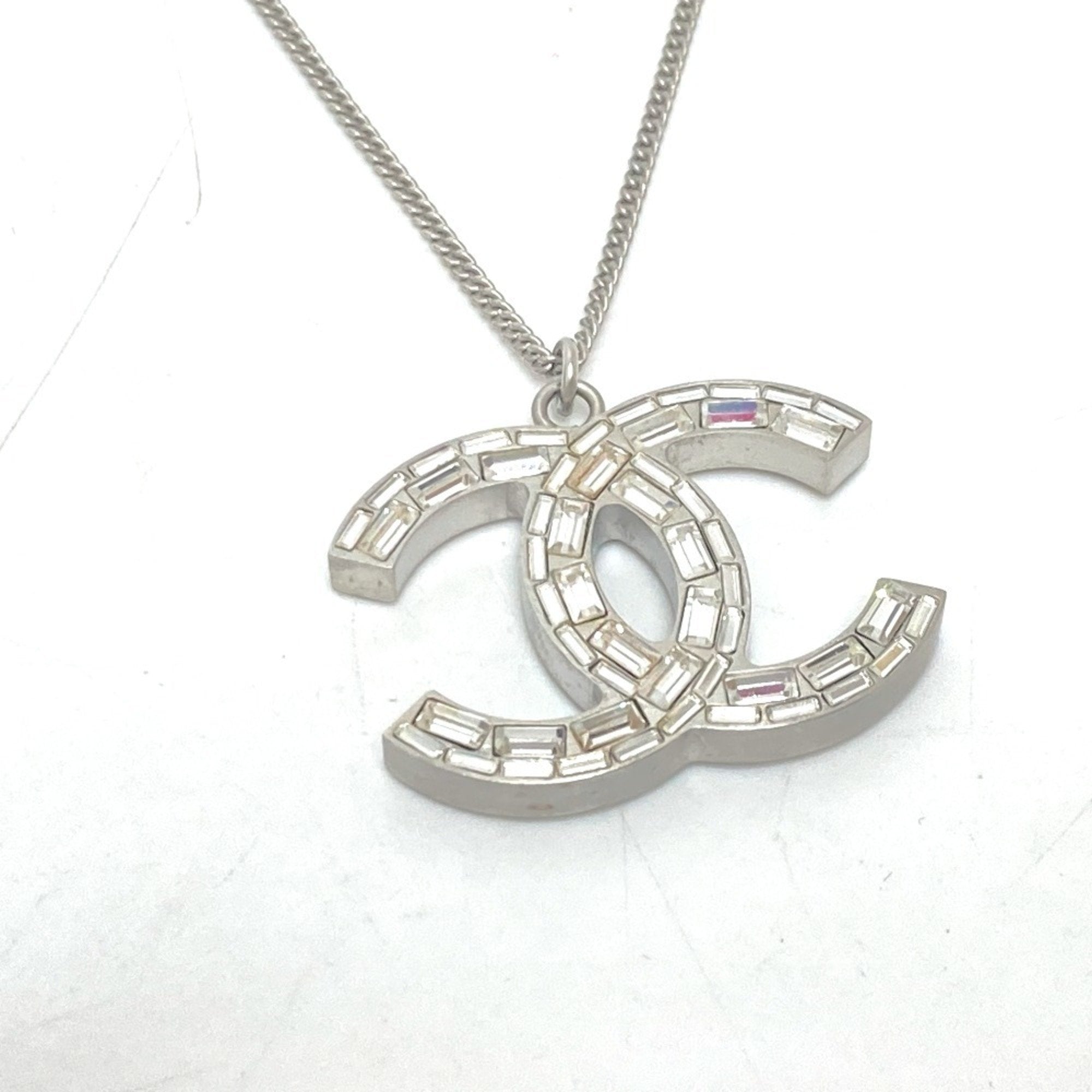 CC Logo Pendant Necklace Silver-Tone Metal