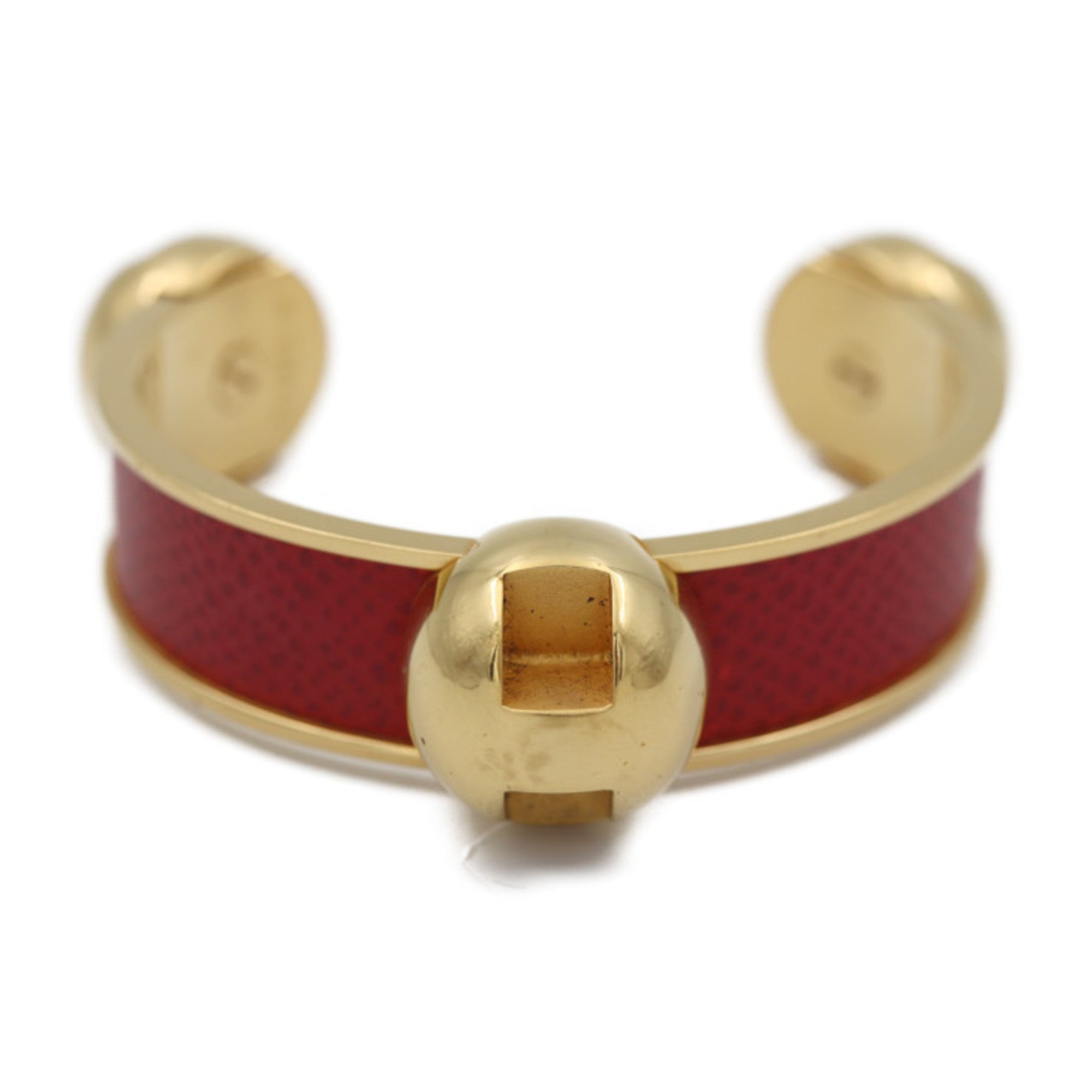 Bangle Leather and Metal Gold Red Bracelet
