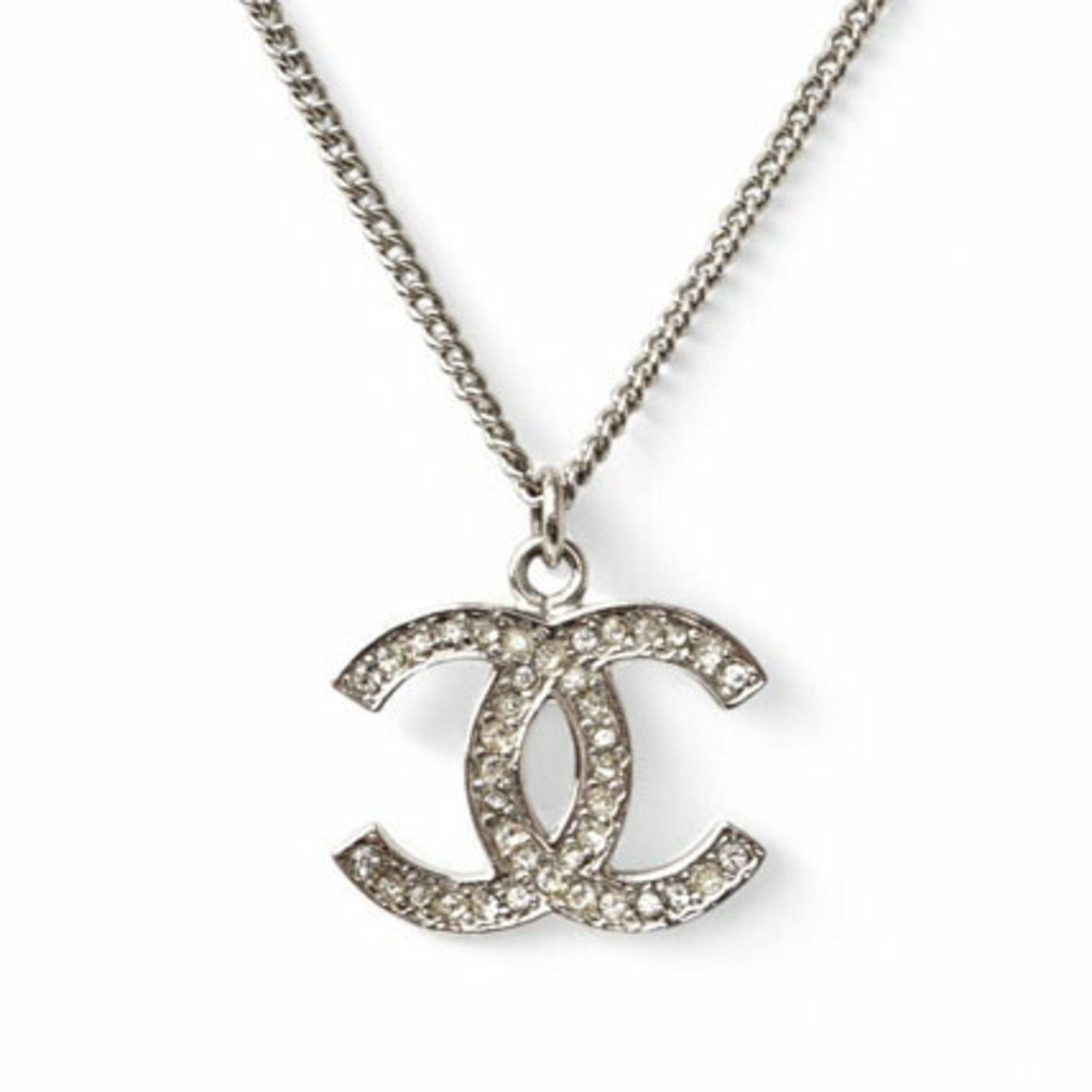 CC Logo Pendant Necklace Silver-Tone Metal