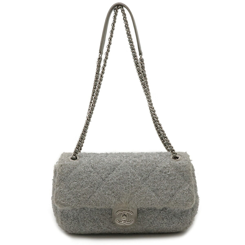 CC Chain Flap Bag Quilted Knit Pluto Glitter Medium