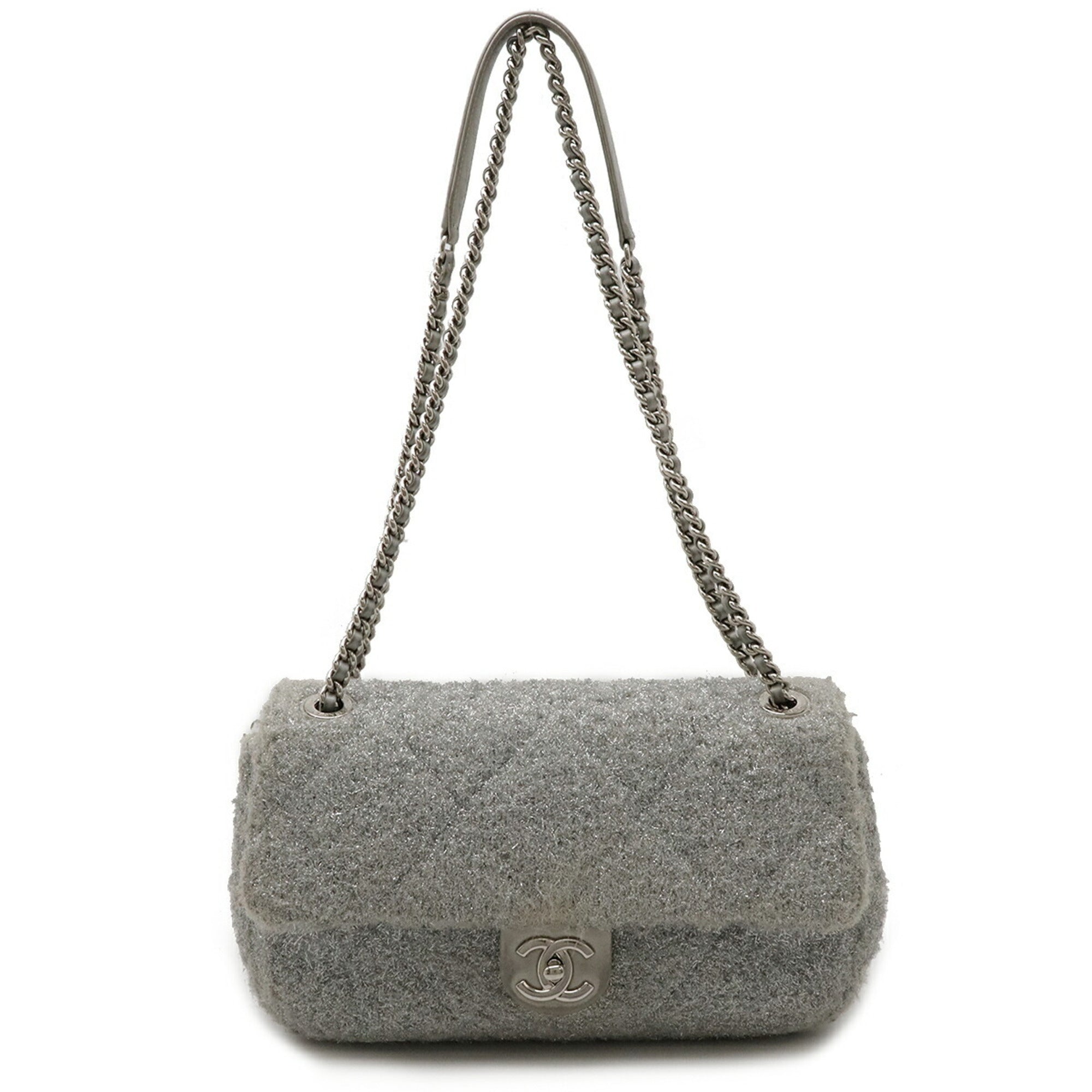 CC Chain Flap Bag Quilted Knit Pluto Glitter Medium