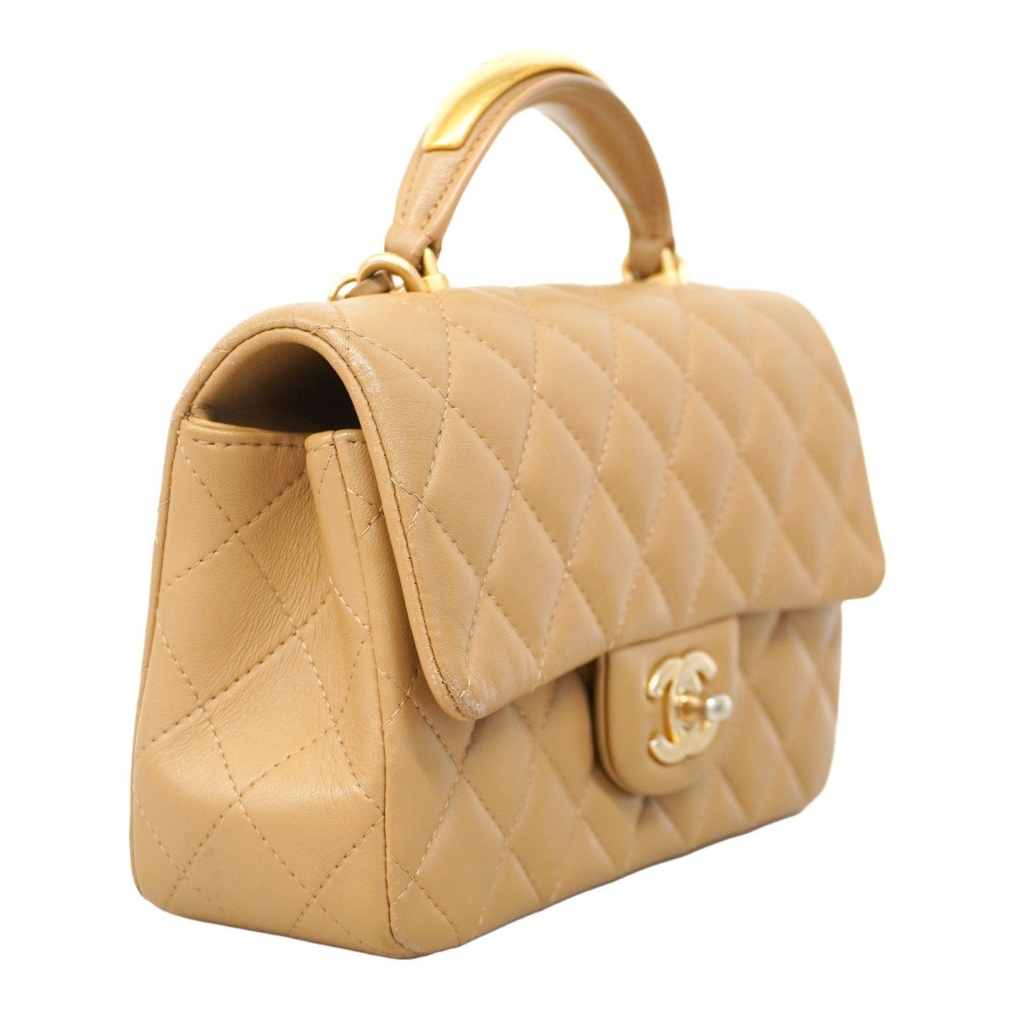 Classic Single Flap Top Handle Bag Quilted Lambskin Mini
