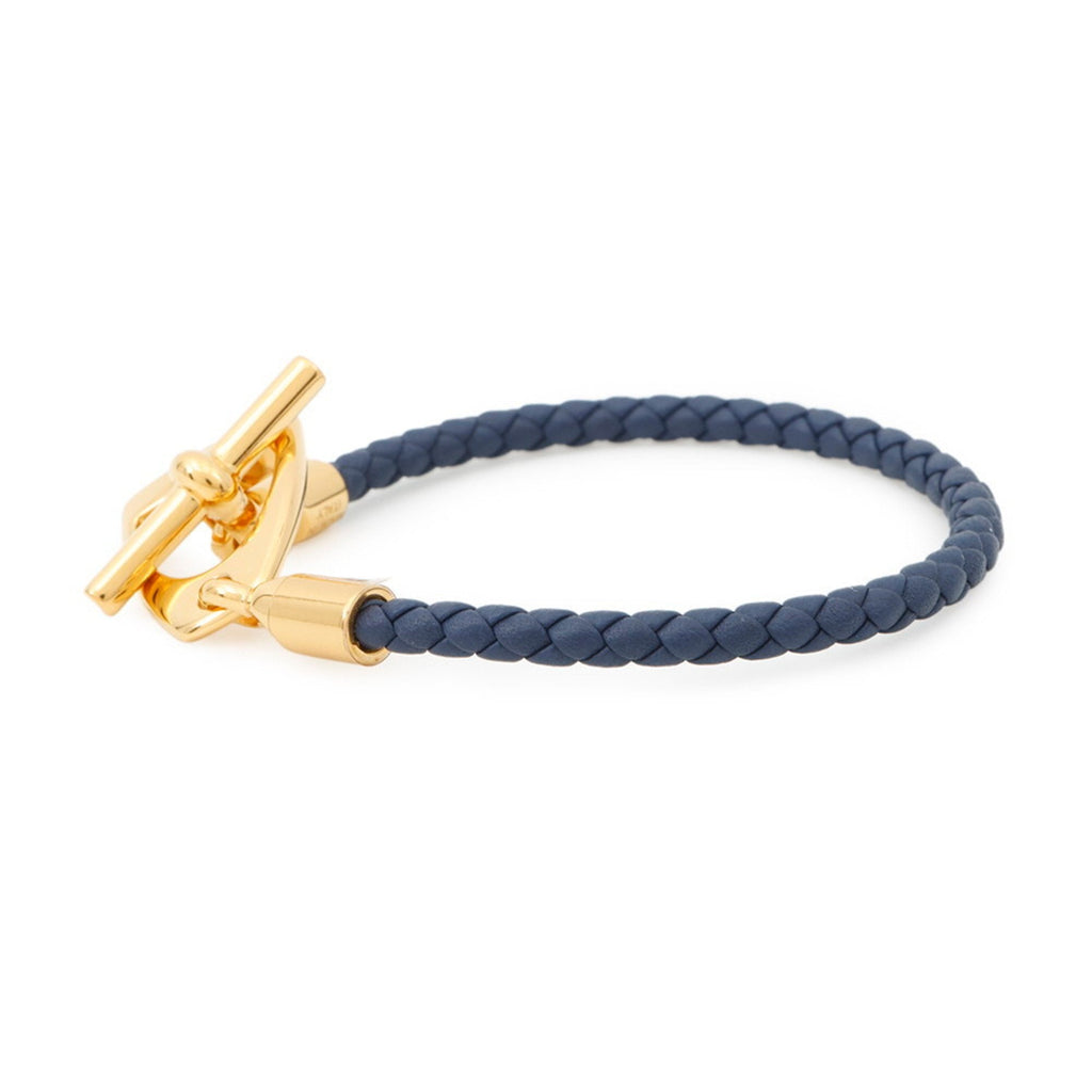 Etrier Bracelet Metal and Swift Leather Navy