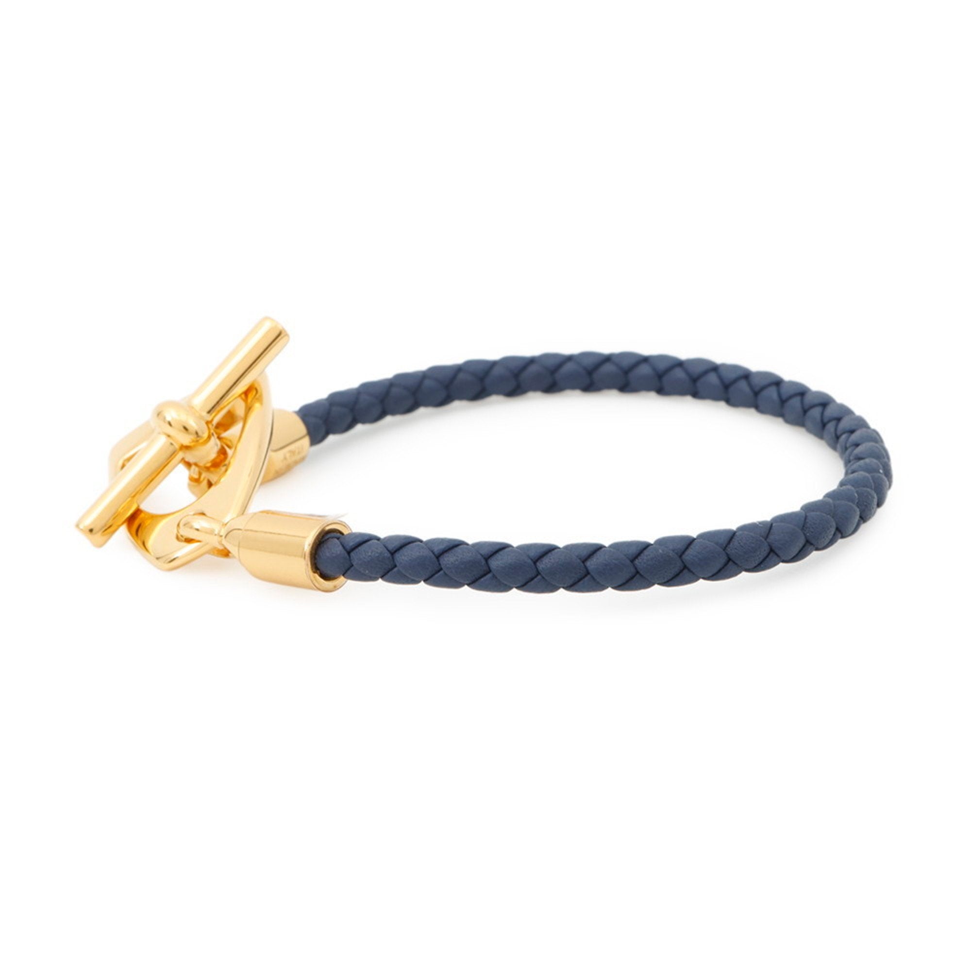 Etrier Bracelet Metal and Swift Leather Navy