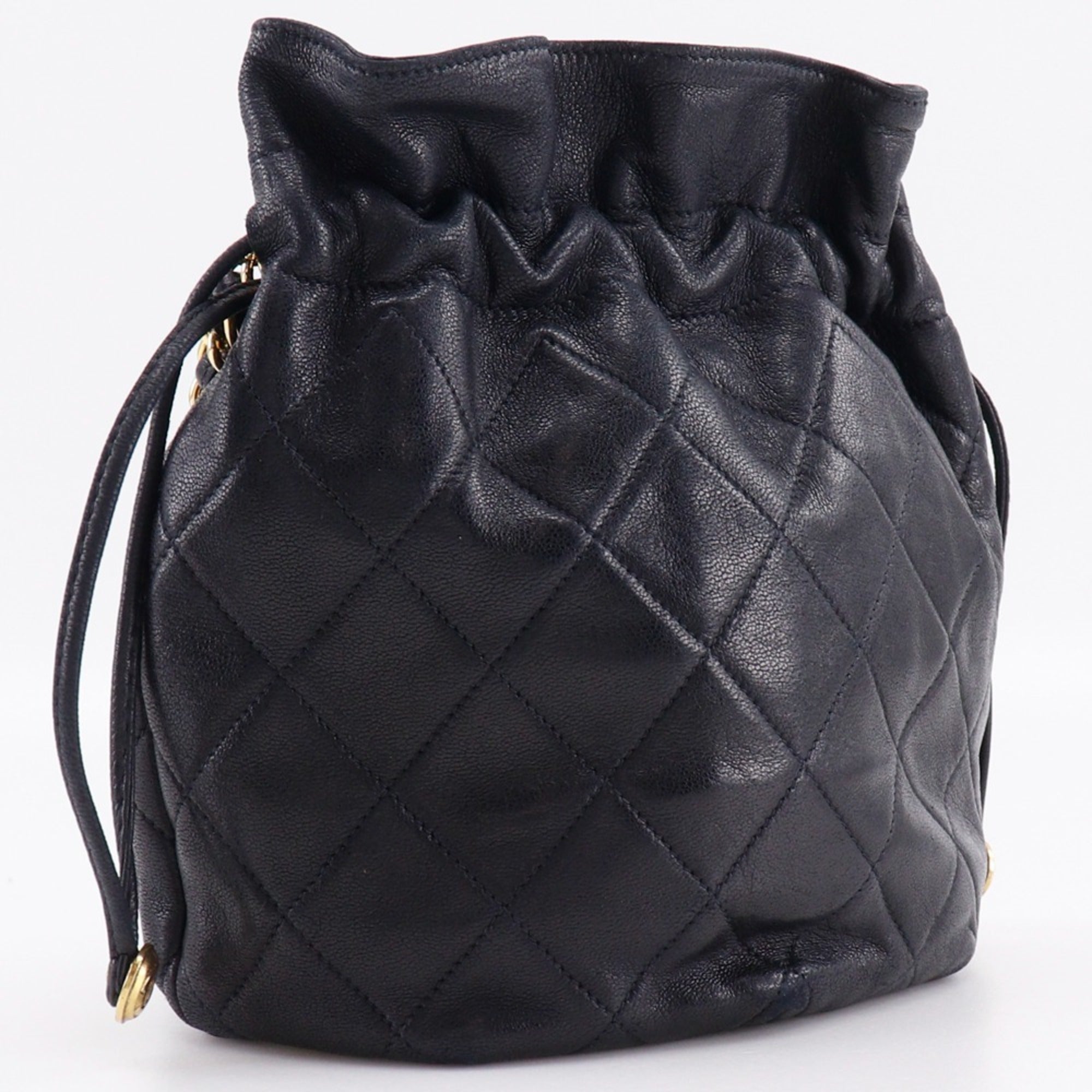 Vintage Drawstring Bucket Bag Quilted Lambskin Small