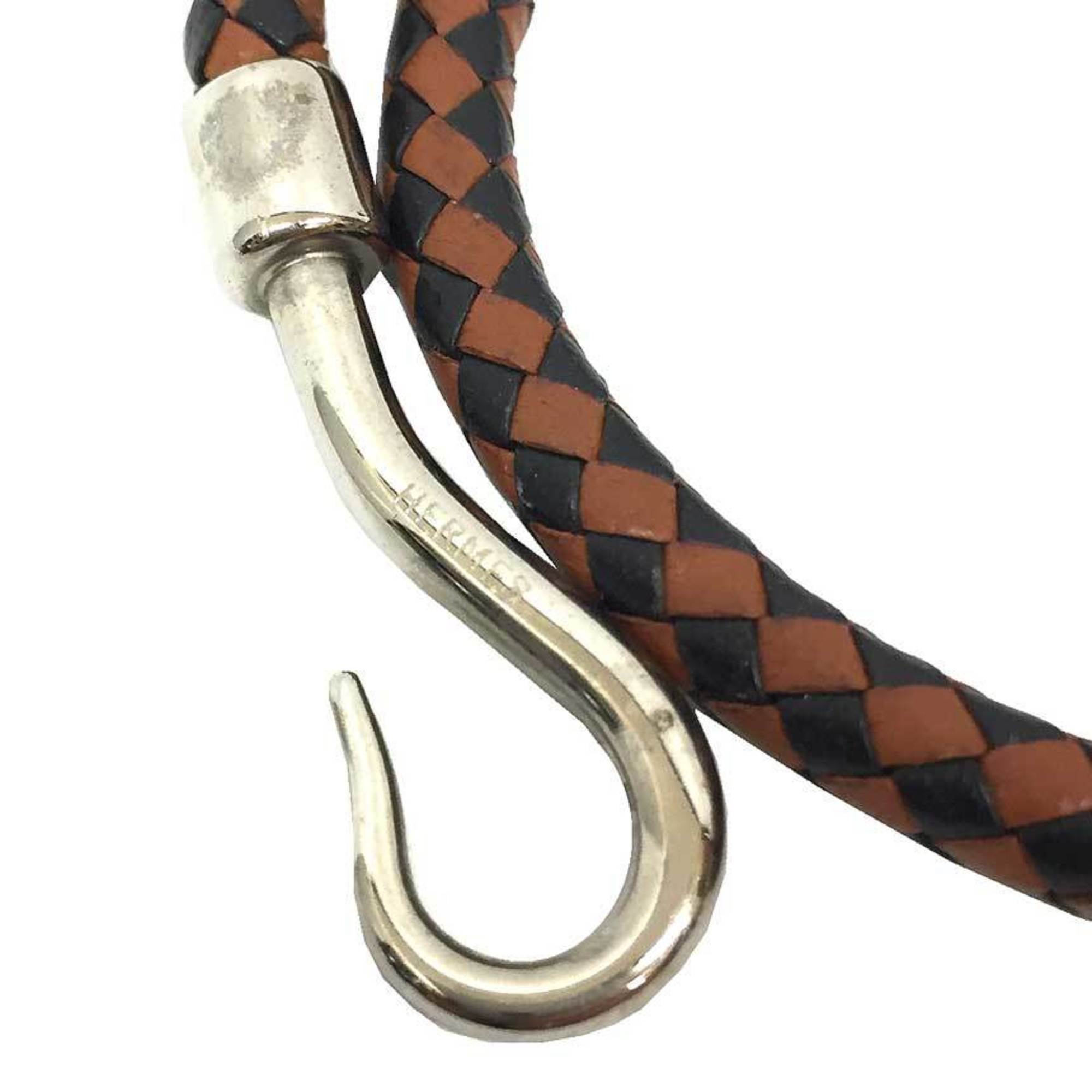 Bracelet Leather and Brass Black Brown Silver
