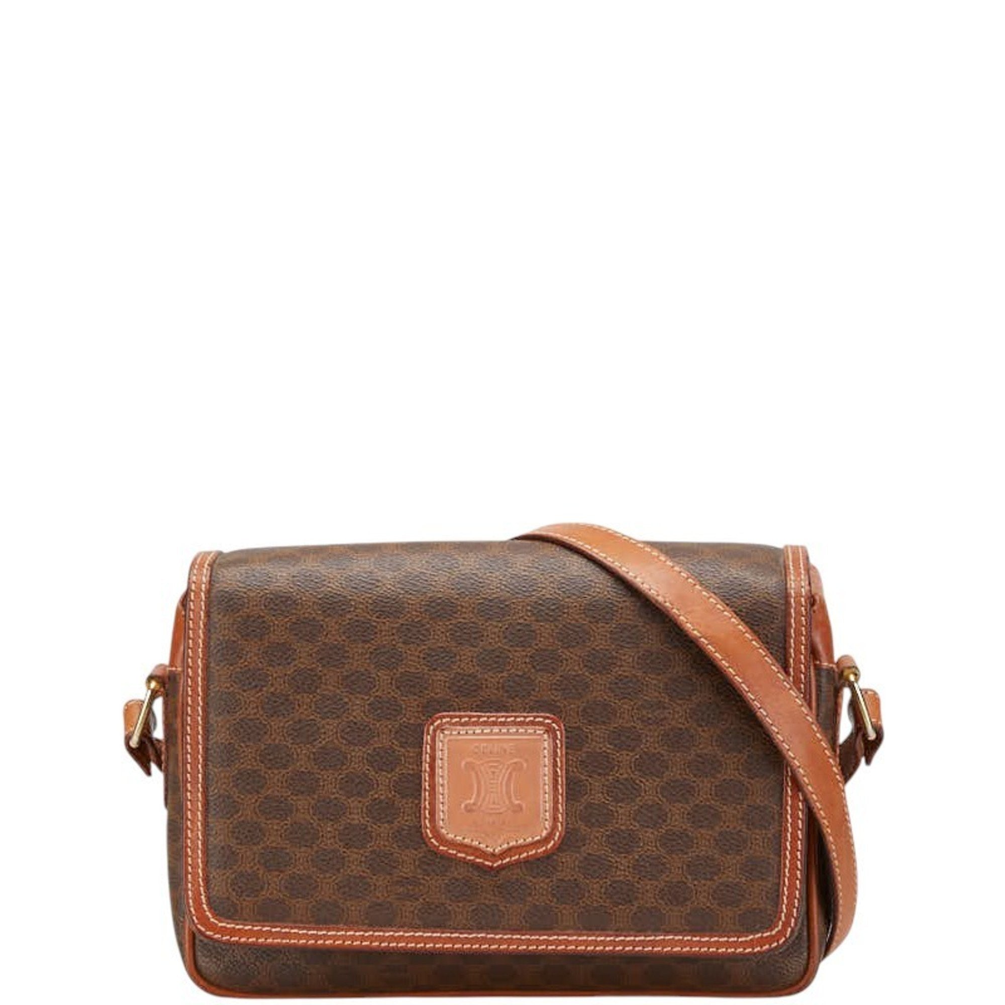 Vintage Saddle Flap Shoulder Bag Macadam Coated Canvas Small