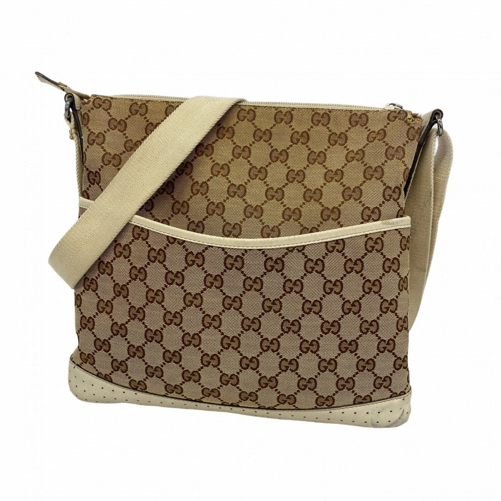 Zip Messenger Bag GG Canvas with Perforated Leather Medium