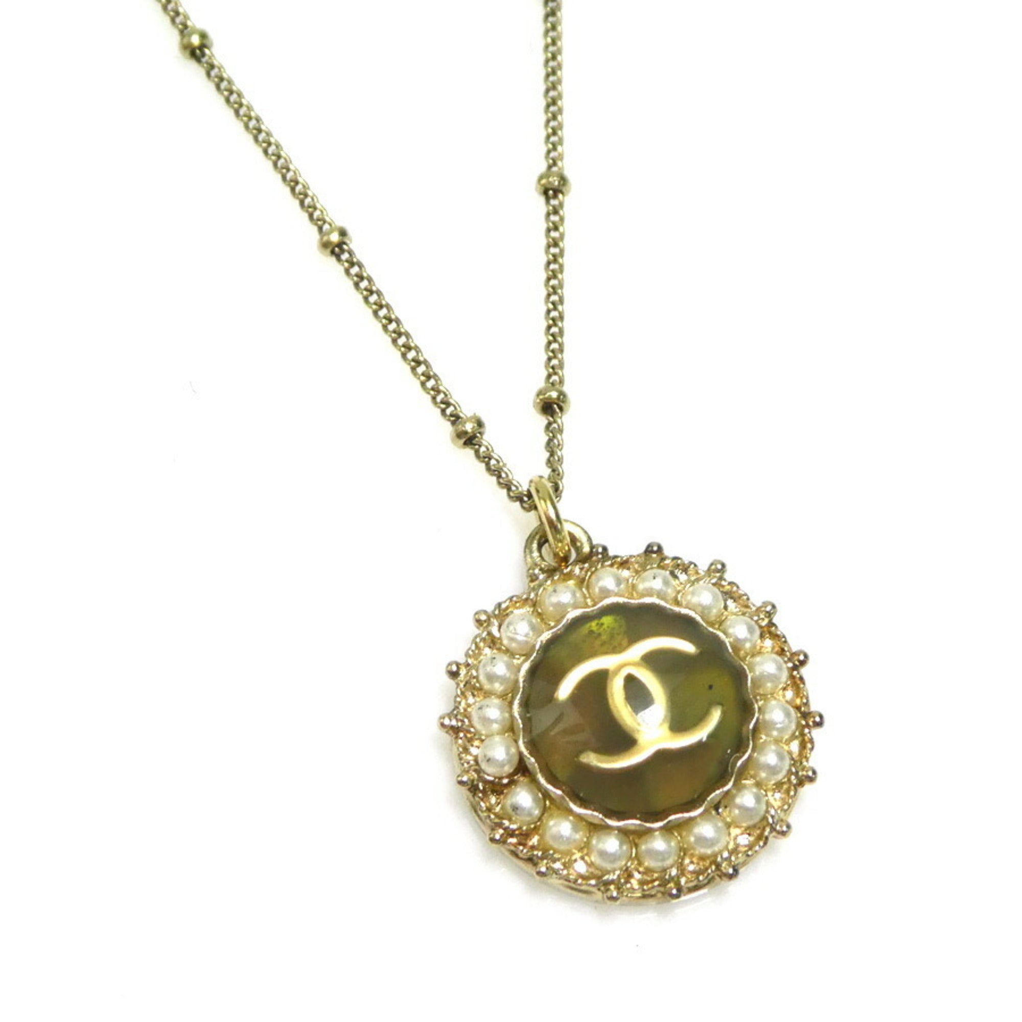 CC Logo Pendant Necklace Gold-Tone Metal